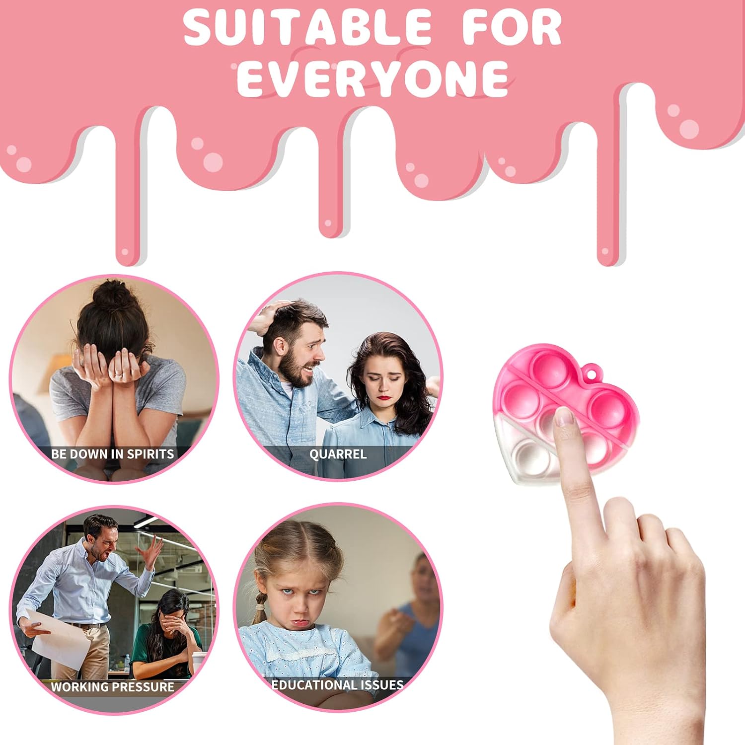 Detalle de SUNOWE B078K5XV2S 30-Piece Heart Pop Fidget Keychains, Silicone