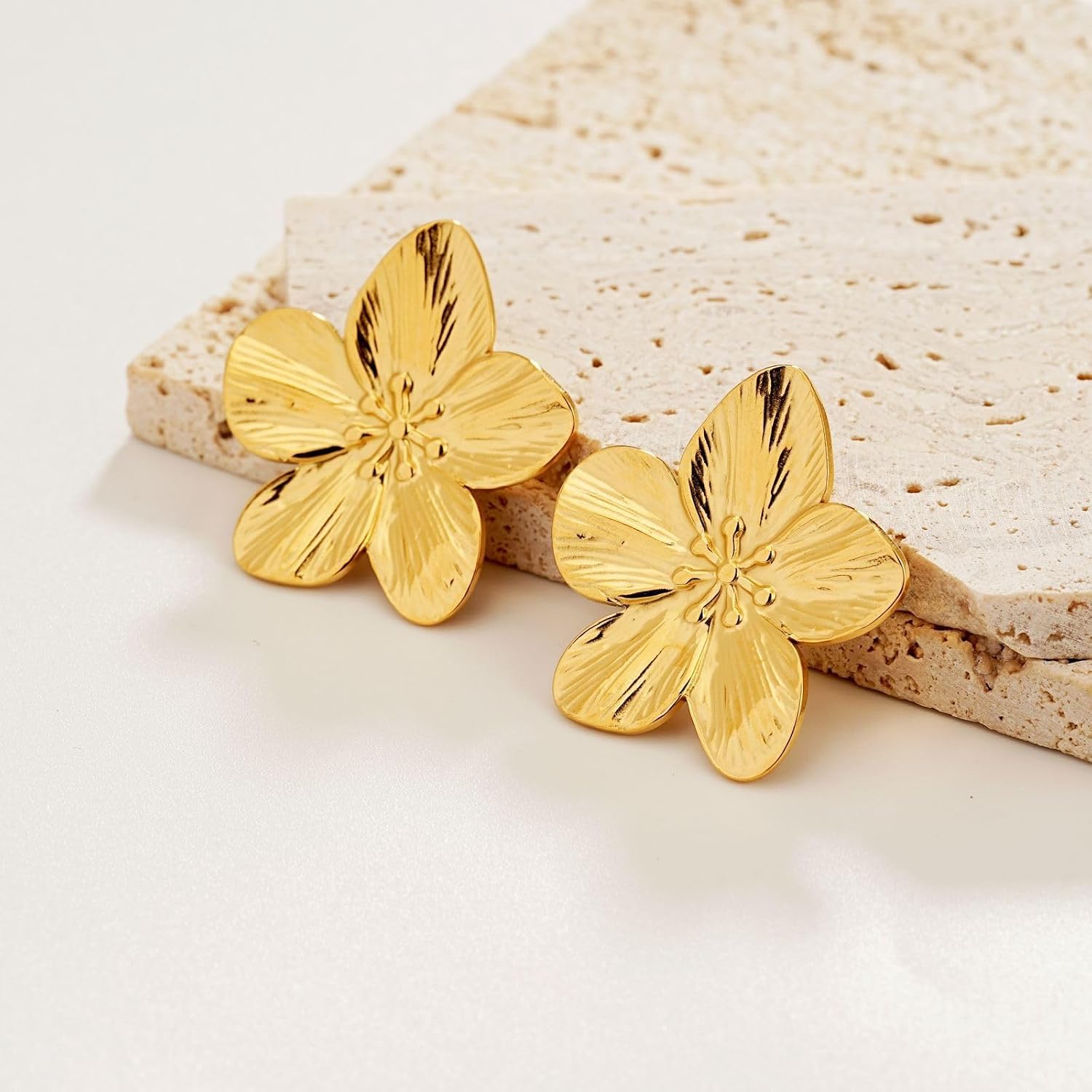 Detalle de Aidenn Blumen Ohrringe Groß – Blume Tropfen Boho-Statement, hypoallergen