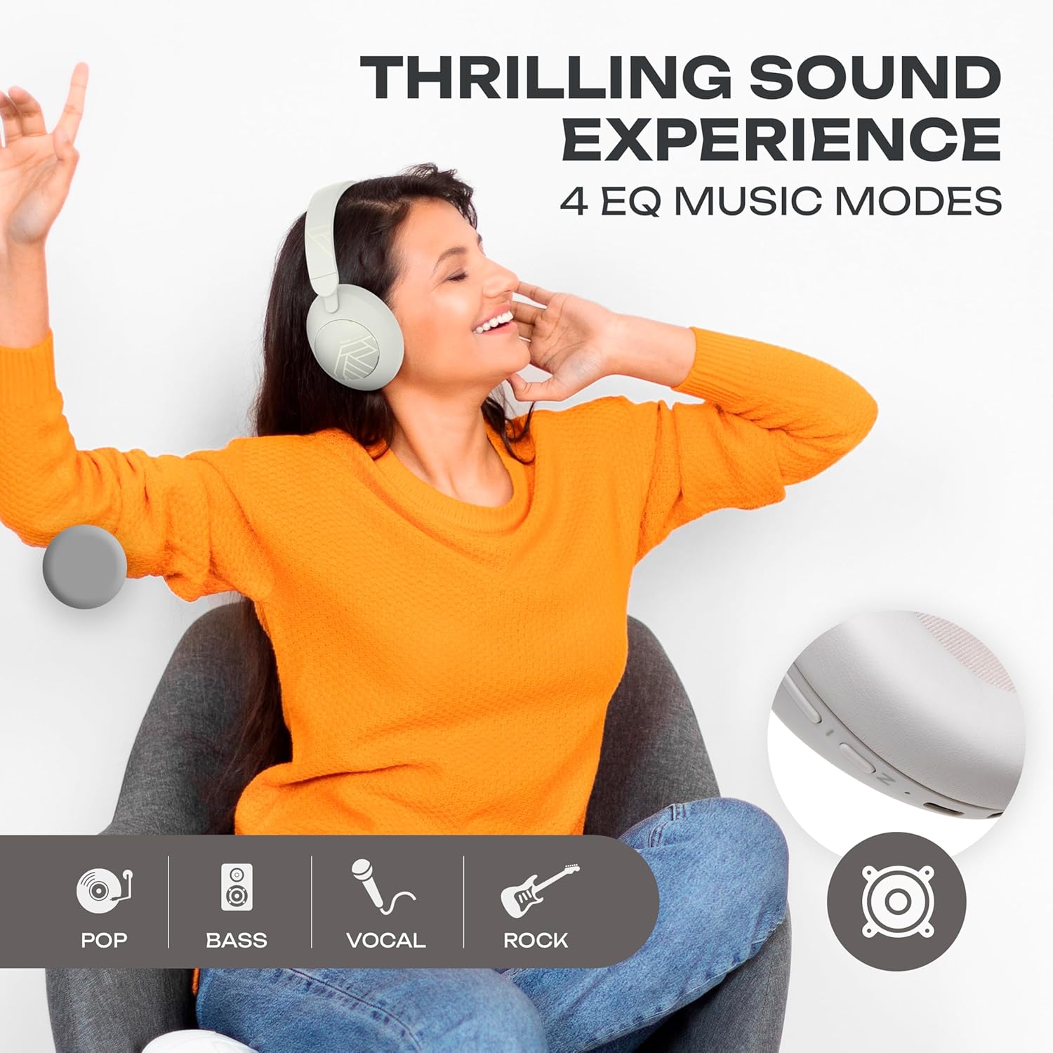 Thumbnail 3 de PowerLocus Wireless Over-Ear Headphones (Sand) with 70H Battery, 4 EQ Modes and ENC Mic