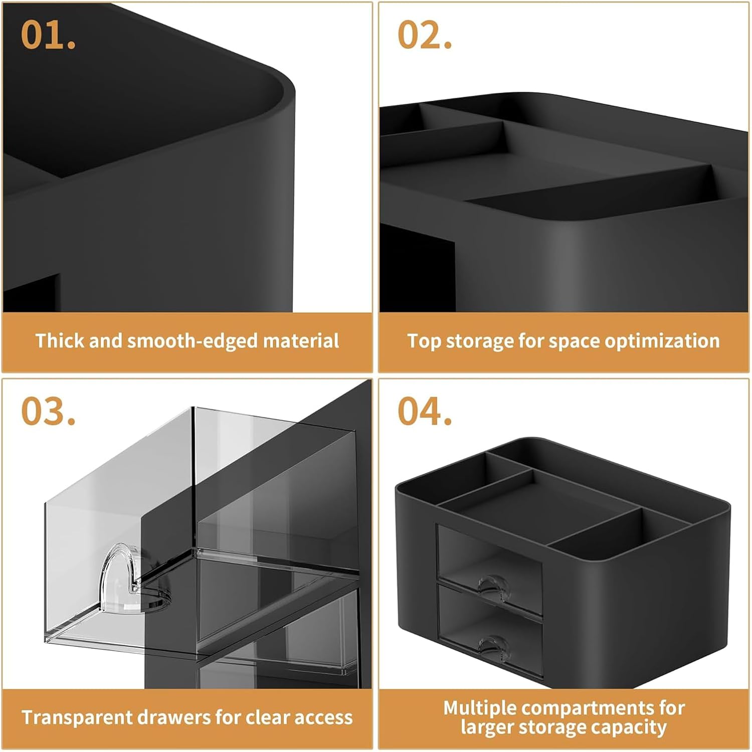 Detalle de Marbrasse Schreibtisch Organizer mit Schubladen – Multifunktionaler Desktop-Organizer in Schwarz