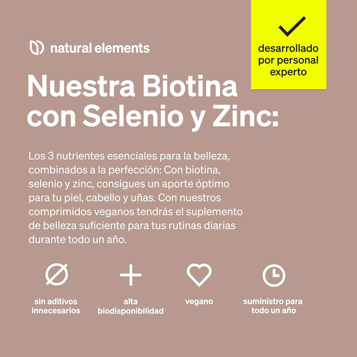 Detalle de natural elements Biotina + Zinc + Selenio 365