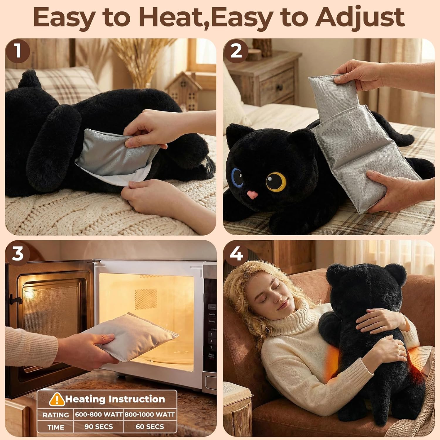 Thumbnail 3 de Mewaii 5 lb Weighted Teddy Black Cat Plush with Microwavable Heating Pad (23 inch)