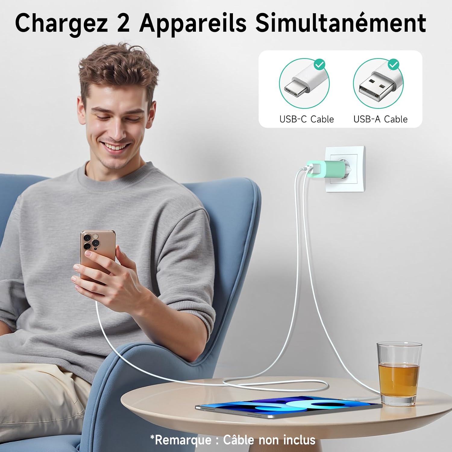 Detalle 1 de HYDOOD chargeur iPhone 20 W double port