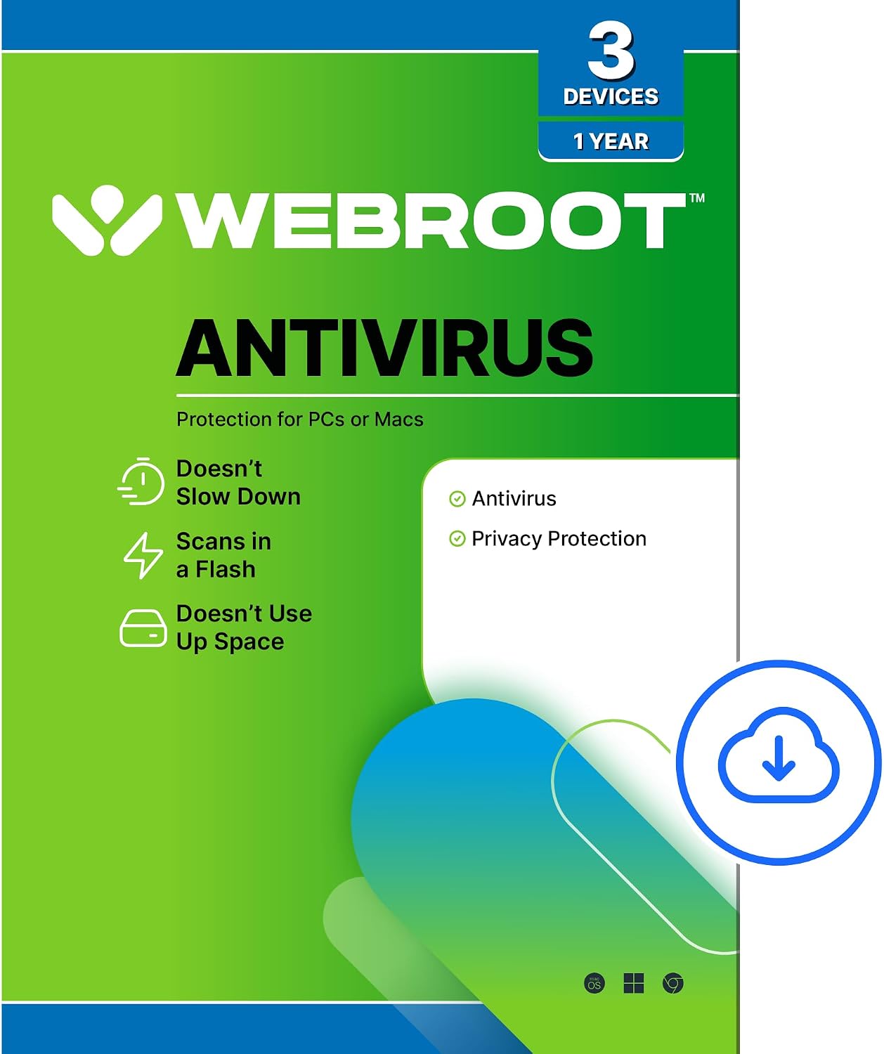 Detalle de Webroot Antivirus Software 2026 for 3 Devices — 1 Year Download for PC/Mac by Webroot