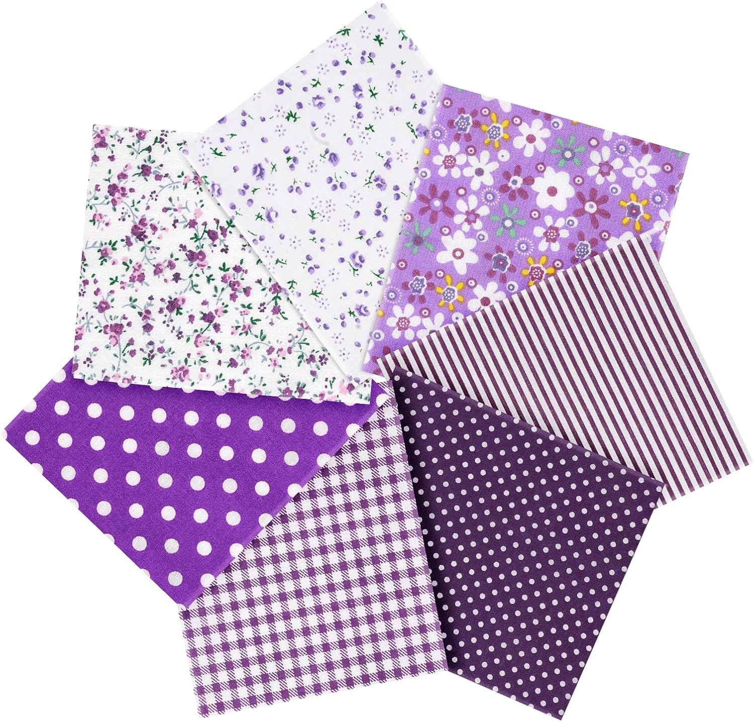 Thumbnail 6 de AOOSA 7pcs Fabric Bundles: 50x50cm Cotton Quilting Squares in Purple Floral Prints