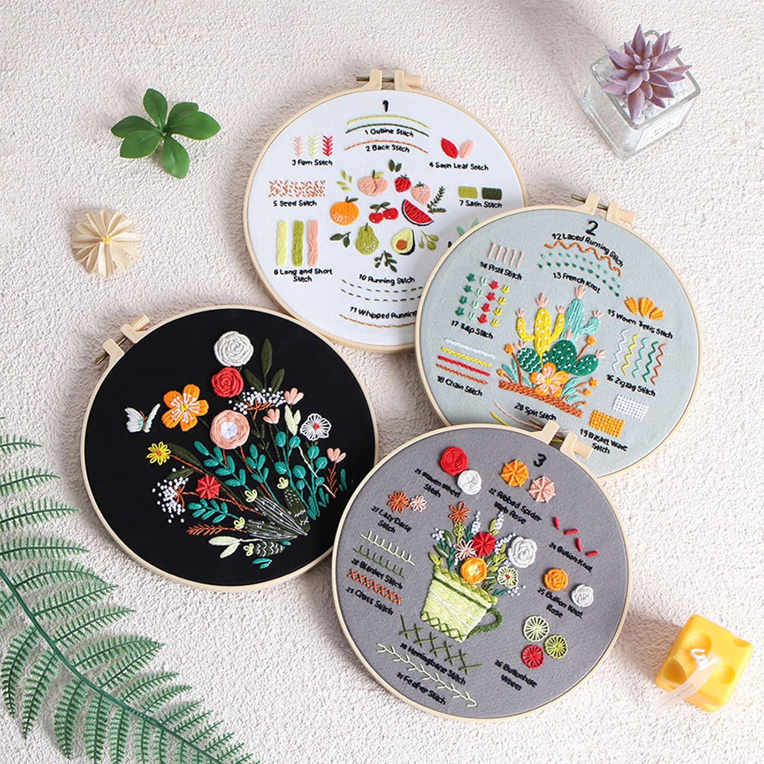 Detalle de Smart-Feather 3 Sets Mushroom Embroidery Kit for Beginners (with hoop) – DIY craft project for adults