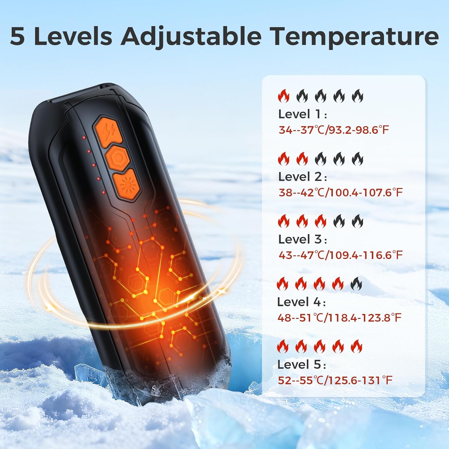 Detalle 2 de GARAID Scaldamani Ricaricabile 6000mAh, 5 livelli di calore