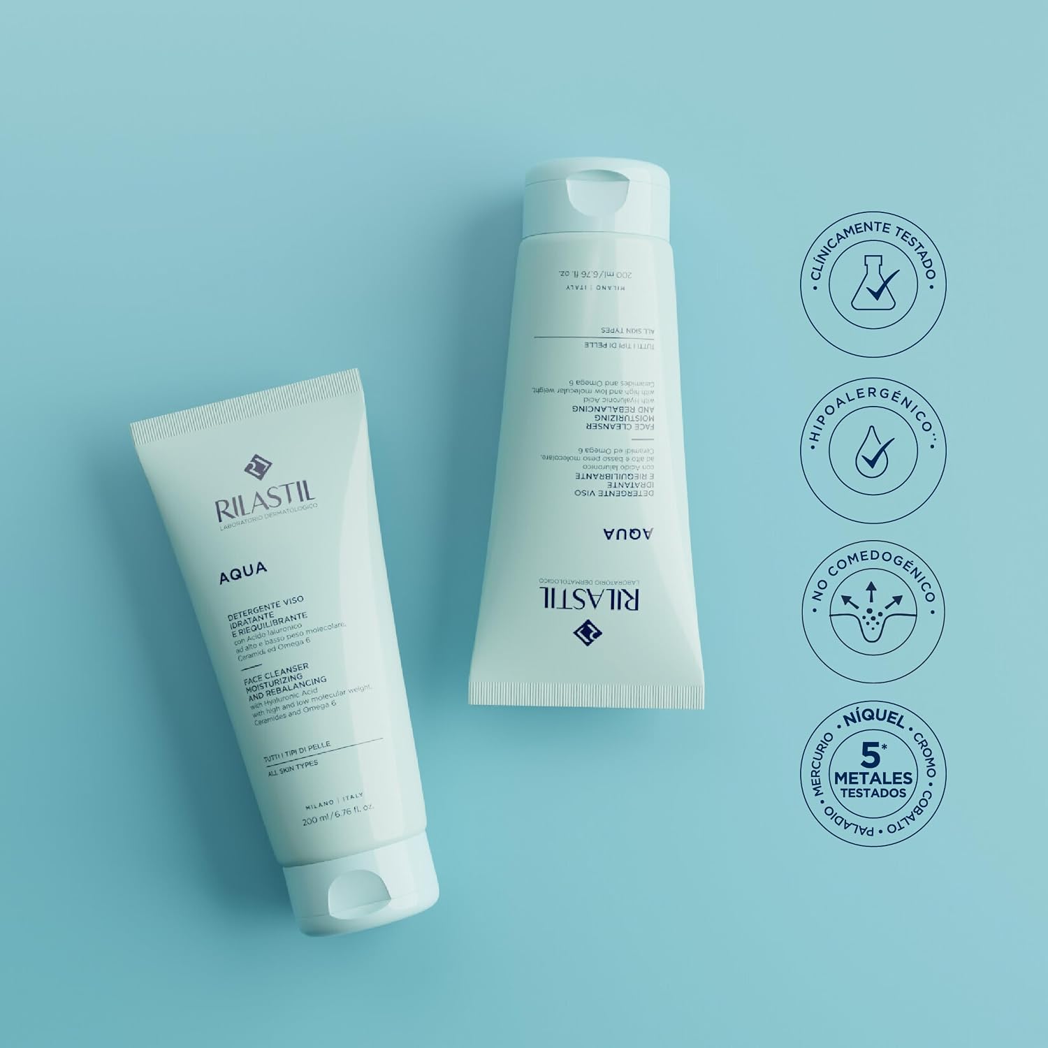 Detalle 2 de Rilastil-Aqua DET Viso 200 ml — Nettoyant Visage Doux et Hydratant