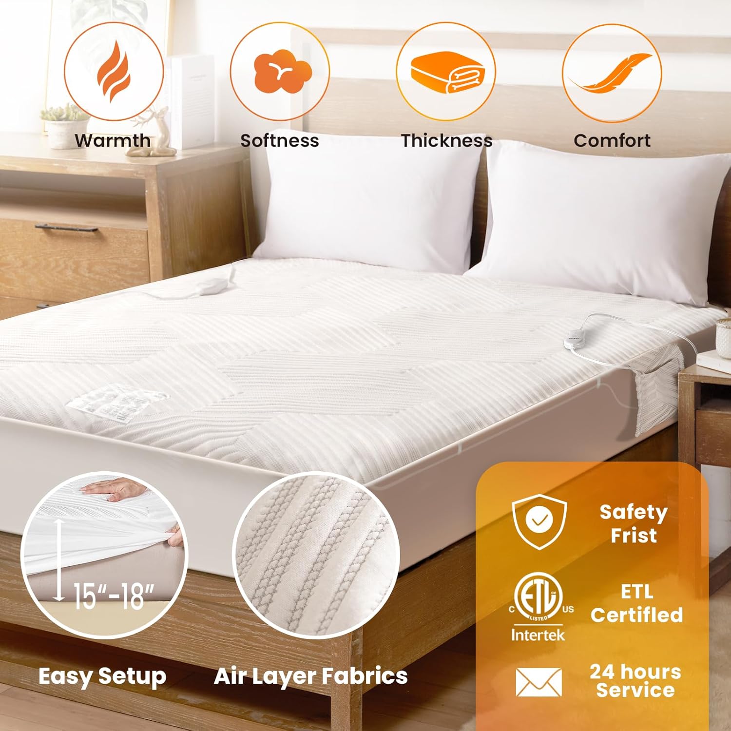 Detalle de blunique Electric Heated Mattress Pad Queen Size with Dual Control