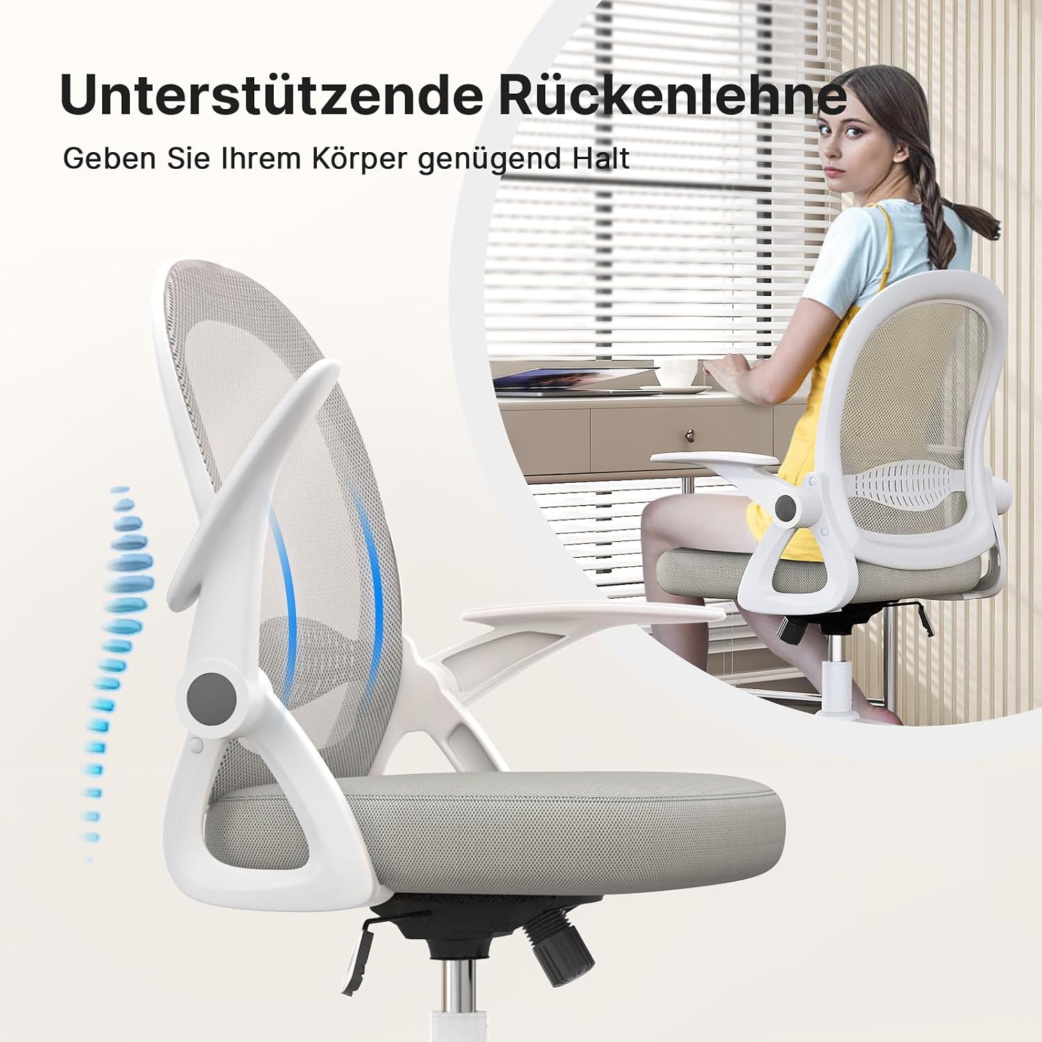 Detalle de rattantree Ergonomischer Bürostuhl mit atmungsaktiver Netzrückenlehne, höhenverstellbar und 360° Drehung