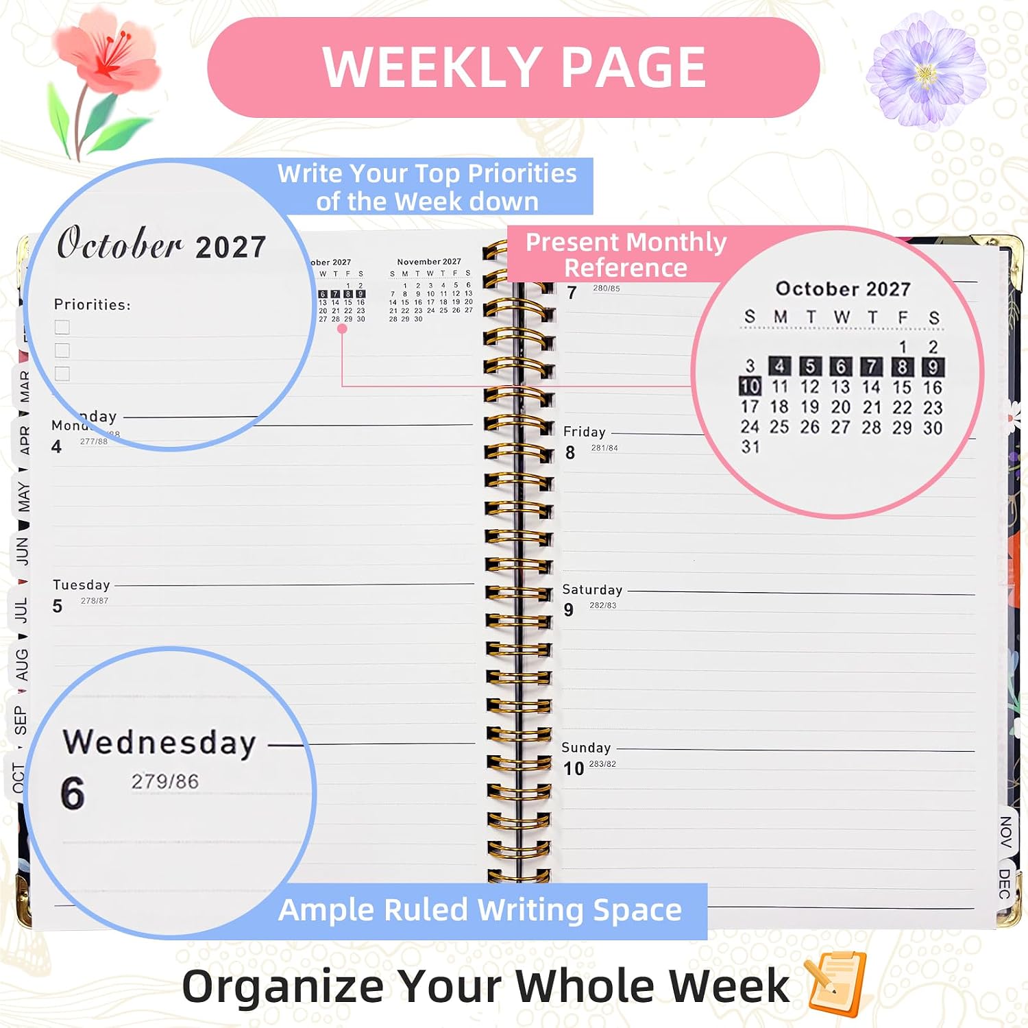 Detalle 2 de SOVYEN 2027 A5 Planner with Monthly Tabs, Weekly Layouts and Spiral Binding