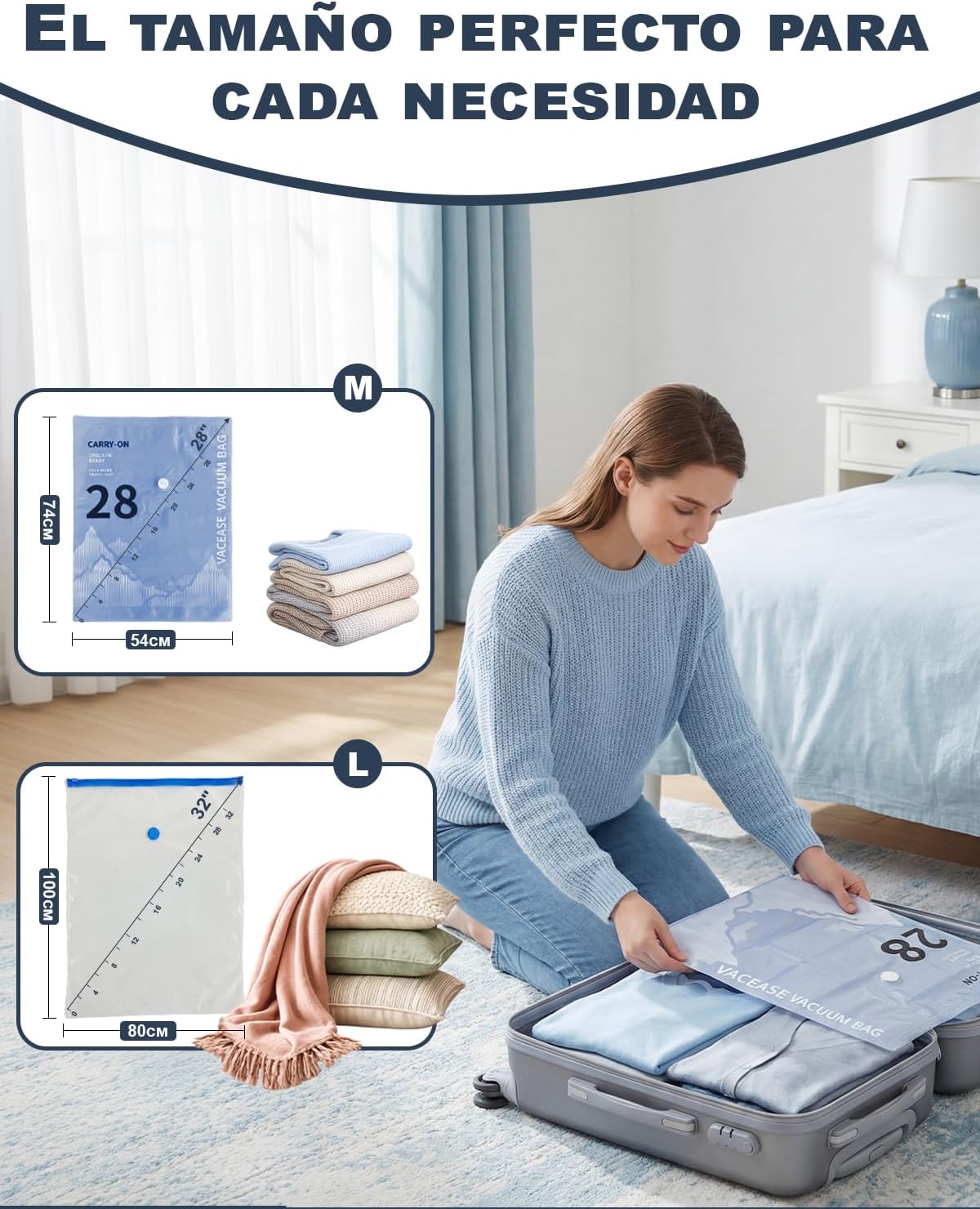 Detalle 2 de Raplink Bolsas Vacío Ropa con Bomba Eléctrica (8 bolsos) para Viajes, Mudanzas y Almacenamiento