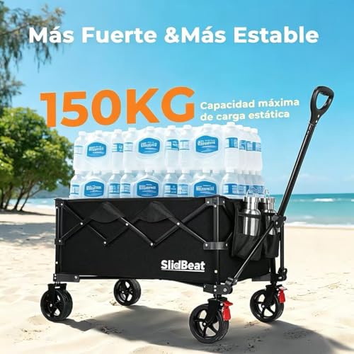 Detalle de SLIDBEAT Carro de Playa Plegable XL (150L): transporte ligero para camping, playa y jardín