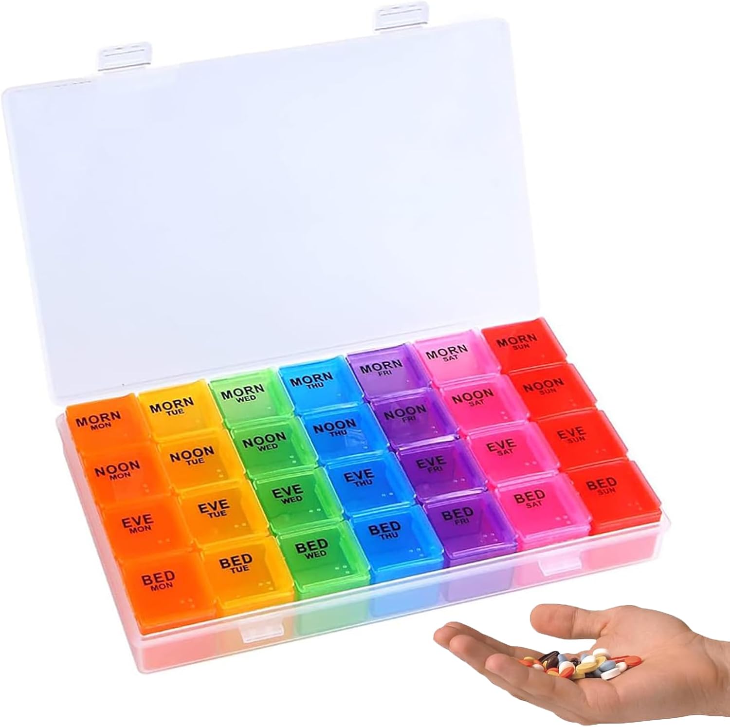 Detalle de Eastrise Large Monthly Pill Box Organiser – 28 Day Travel Box with 4x7 XL Compartments