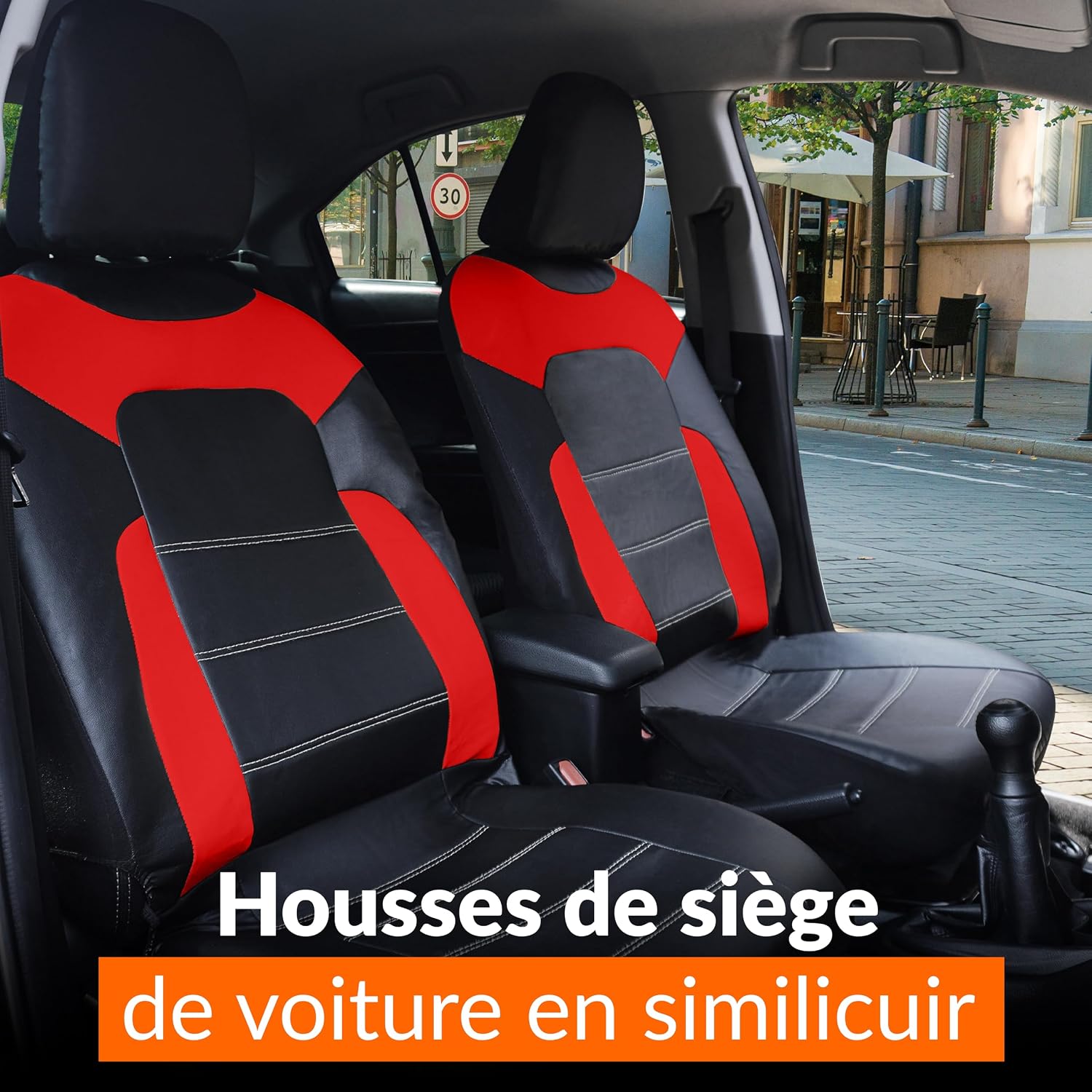 Detalle de upgrade4cars Housses Sièges Auto Universelles Simili Cuir Rouge – Ensemble Complet Avant et Arrière