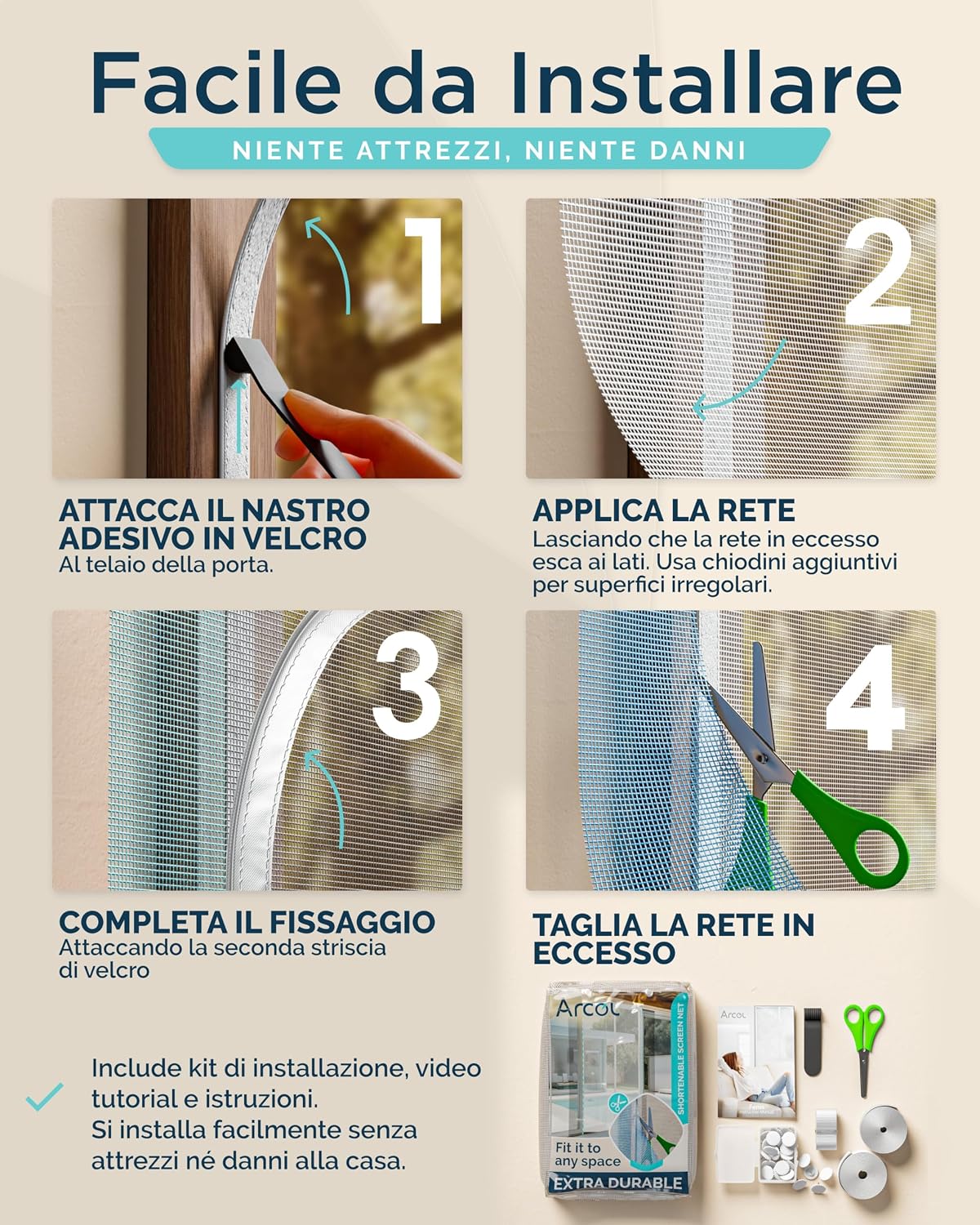 Detalle de ARCOL Zanzariera Magnetica per Porta - Zanzariera Porta Finestra Larghezza Regolabile (155x250 cm) - Bianco