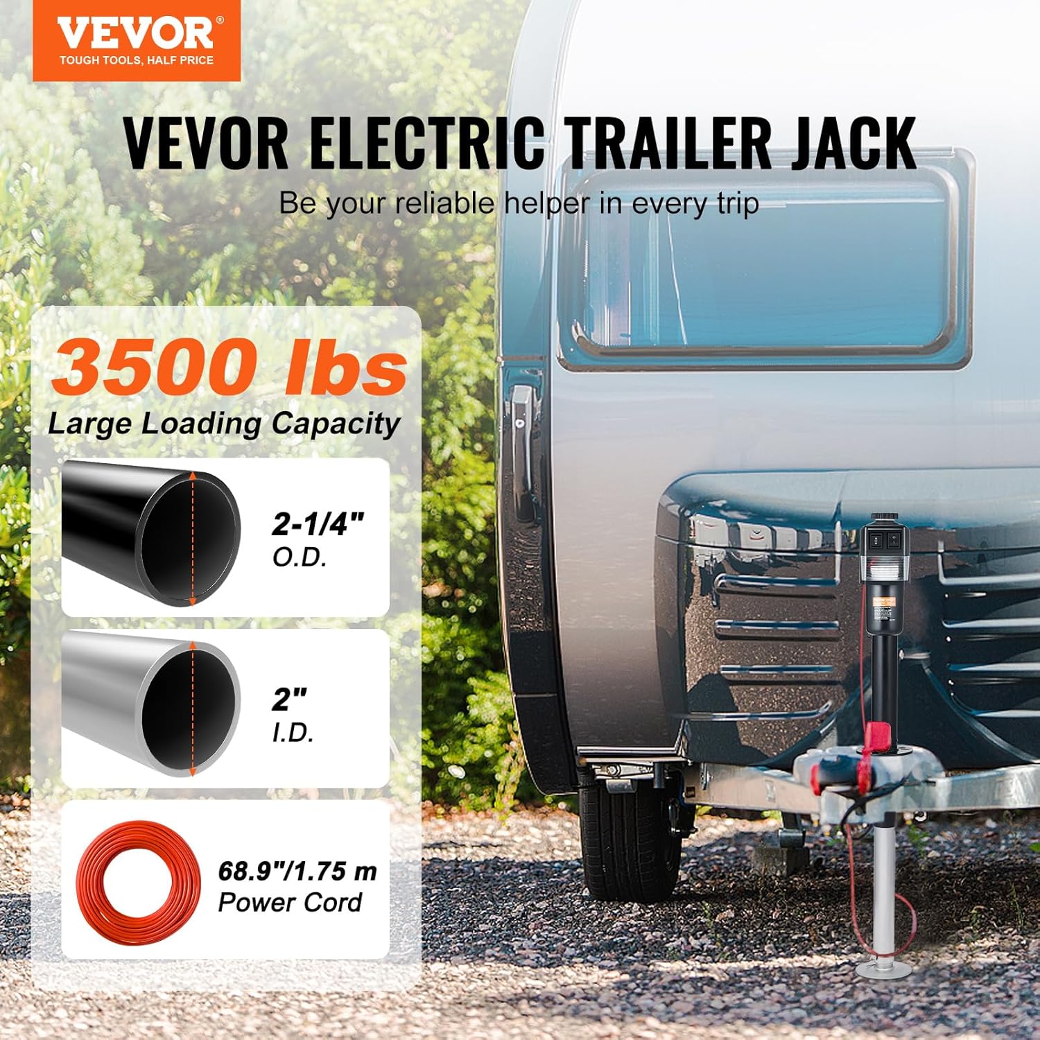 Thumbnail 1 de VEVOR Electric Tongue Jack (3500 lbs Capacity) with Waterproof Cover for RV, Horse & Utility Trailers