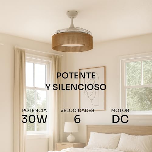 Detalle 2 de Mellerware Ventilador de Techo Brizy Bright Rattan: suave, silencioso y con luz LED
