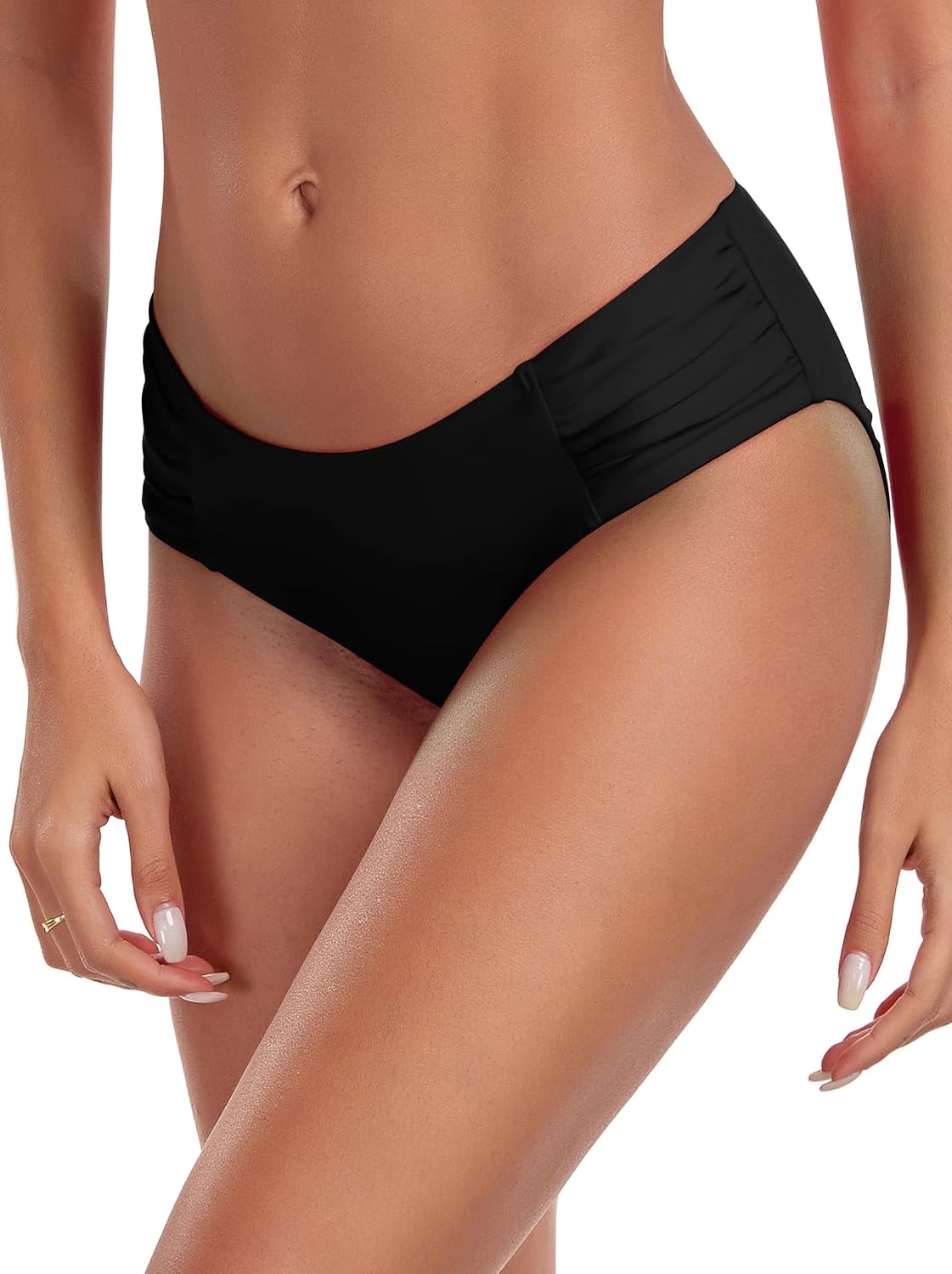 Detalle de Ocean Blues Women's Ruched Sides Bikini Bottom – Mid-Waisted, Full Coverage