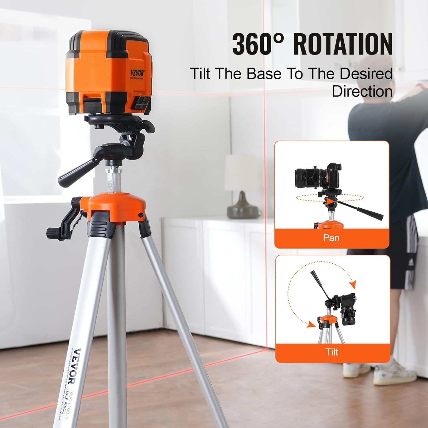 Detalle de VEVOR Laser Level Tripod with 1/4 x 20 Mount — Adjustable Aluminium Stand for Stable Measurement