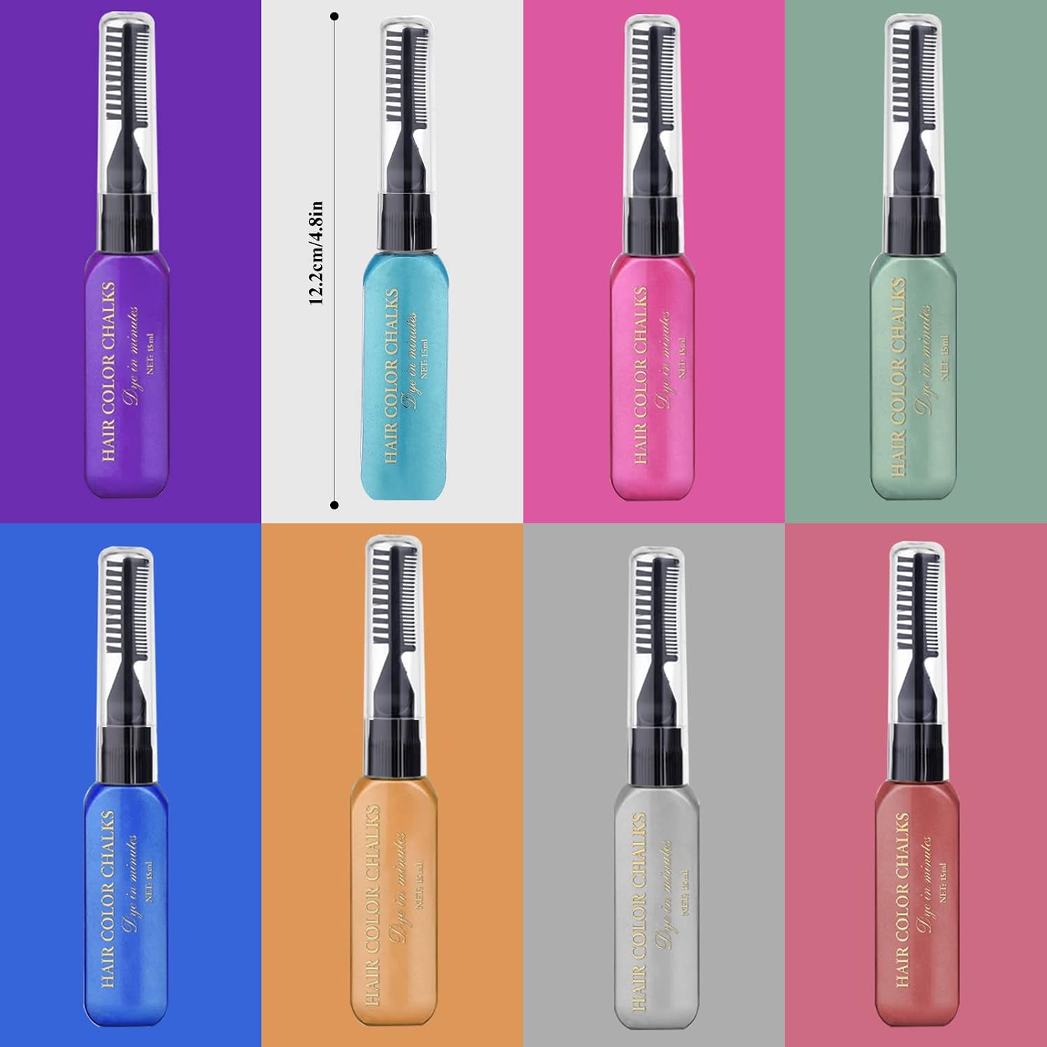 Thumbnail 4 de ROMYSE haarkrijt, 8 kleuren vloeibare uitwasbare haarverf, 15 ml per flesje