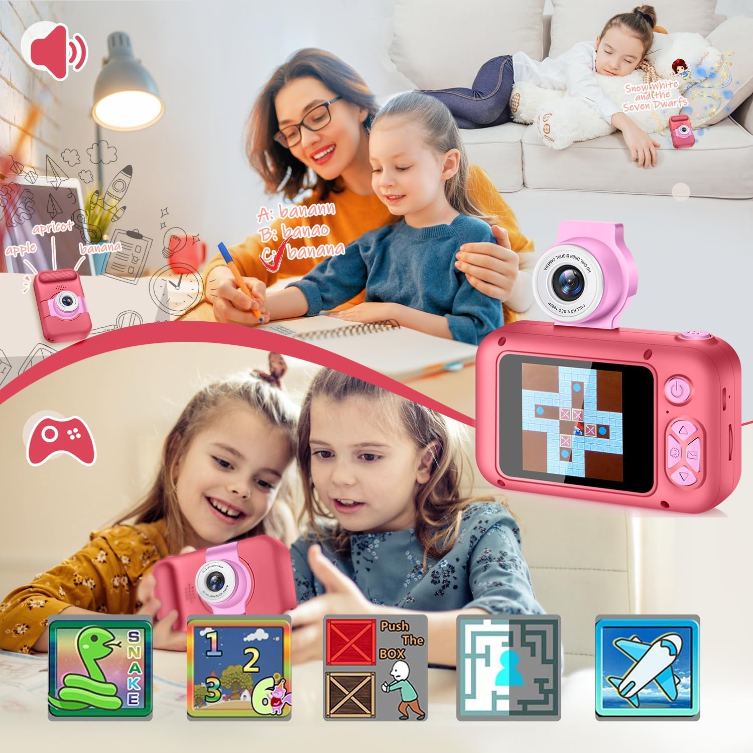 Detalle de ARNSSIEN Macchina Fotografica per Bambini 2,4'' con Lente Flip 180° e Funzioni Multimediali