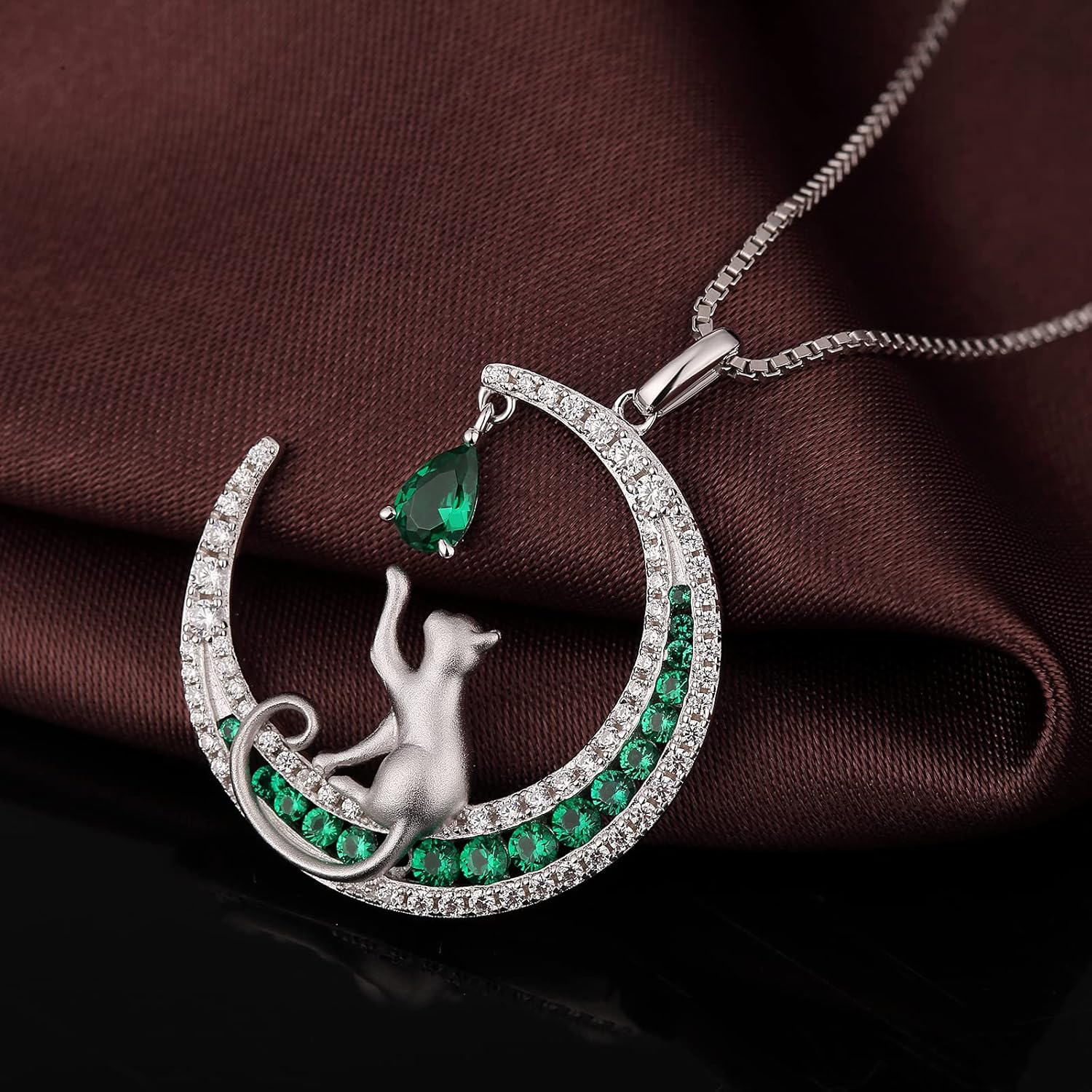 Thumbnail 4 de jiamiaoi Katzenkette aus 925 Sterling Silber mit Katzen-Anhänger (Kitty-Mondkatze)