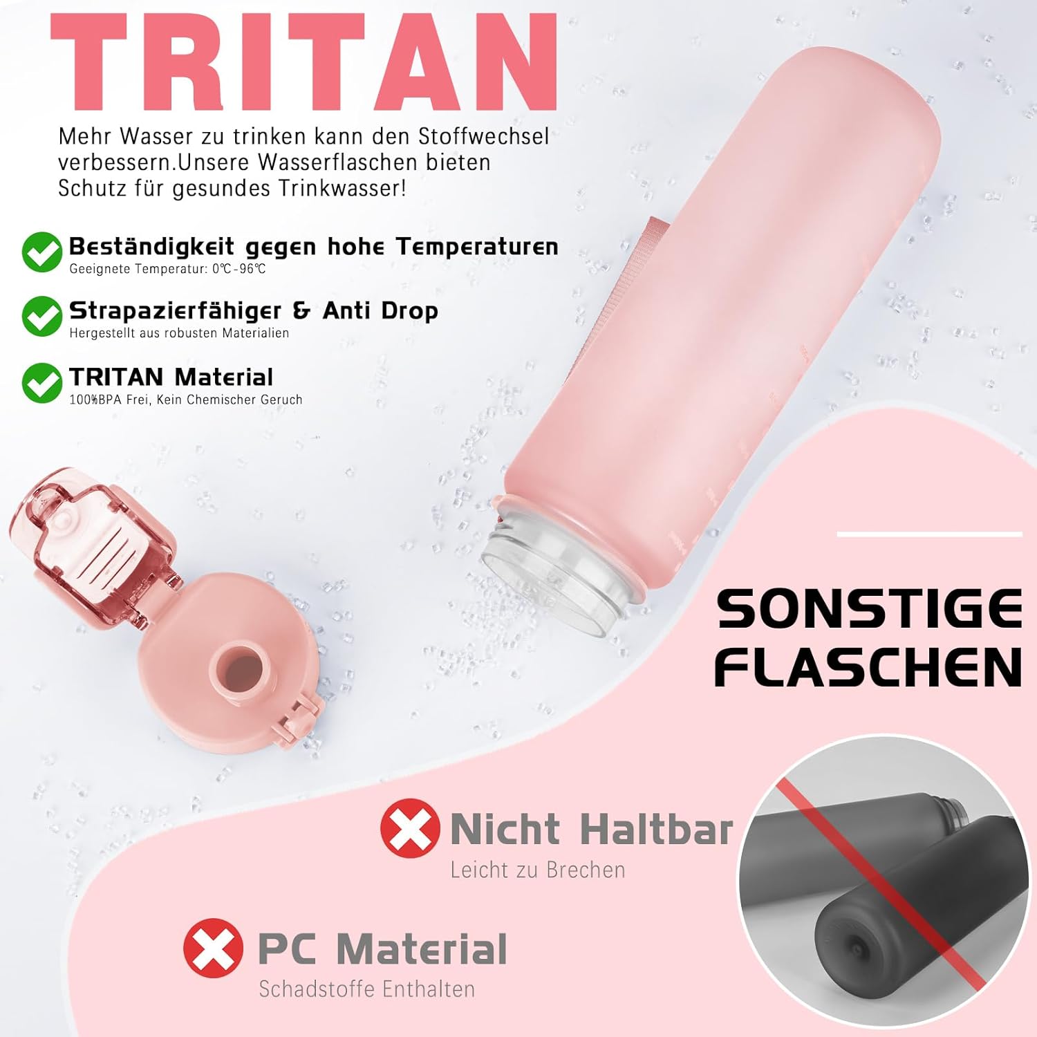Detalle 2 de AOPREL Trinkflasche 1l – BPA-frei, mit Filter, aus Tritan, auslaufsicher für Fitness, Wandern und Büro