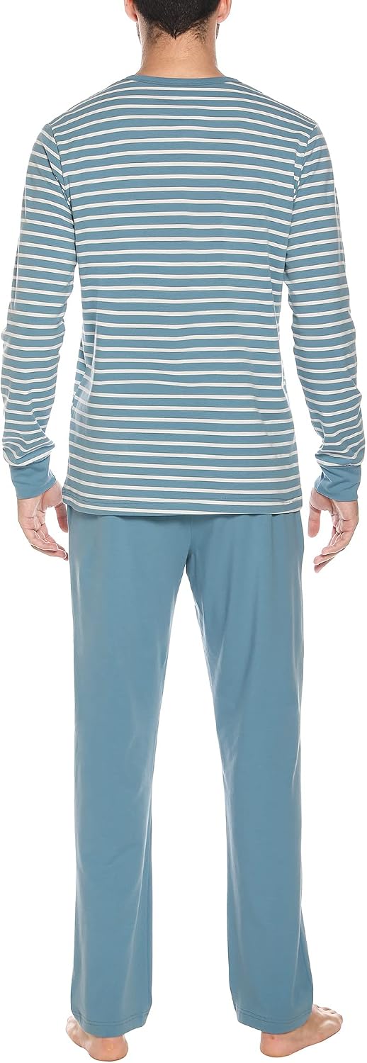 Detalle 2 de Winovia Herren Schlafanzug Langarm mit Streifen – Baumwolle Pyjama-Set