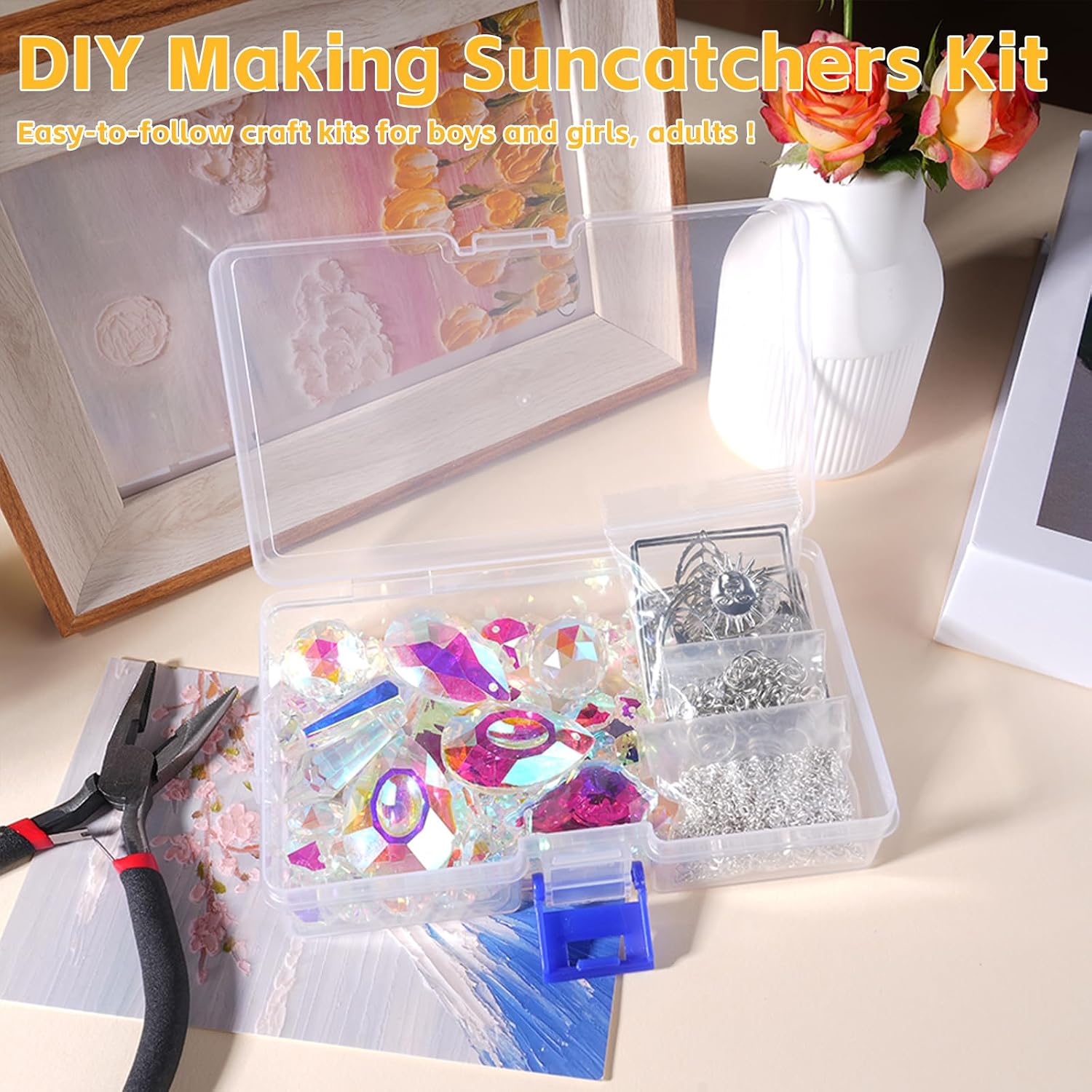 Thumbnail 6 de Luzoybo 240PCS DIY Sun Catchers Making Kit for Adults – Crystal Prism Suncatchers with Rainbow Beads and Hanging Decor (Silver)