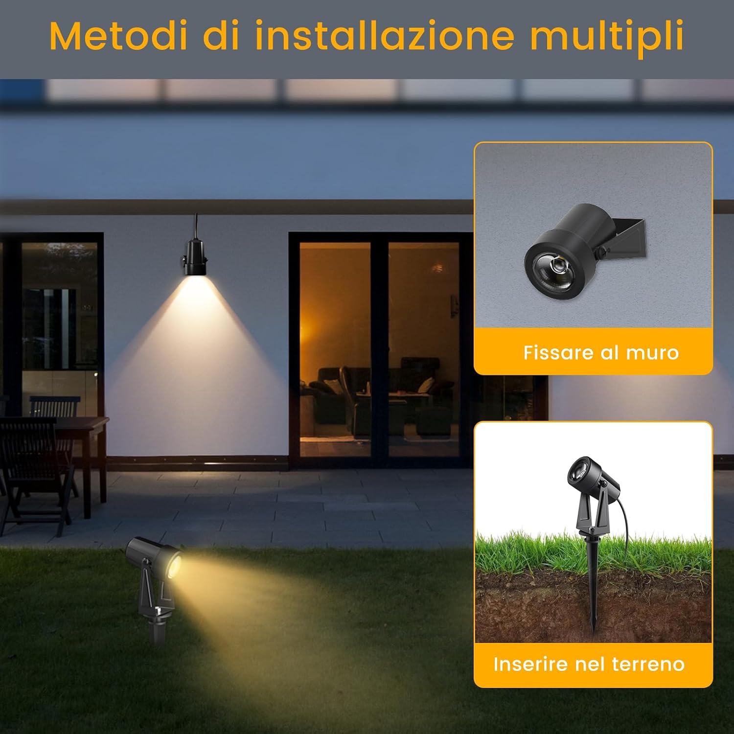 Detalle de Pogestrand Faretto LED da Esterno 14M/46FT – Confezione da 4 Faretti Paesaggistici 3000K IP65