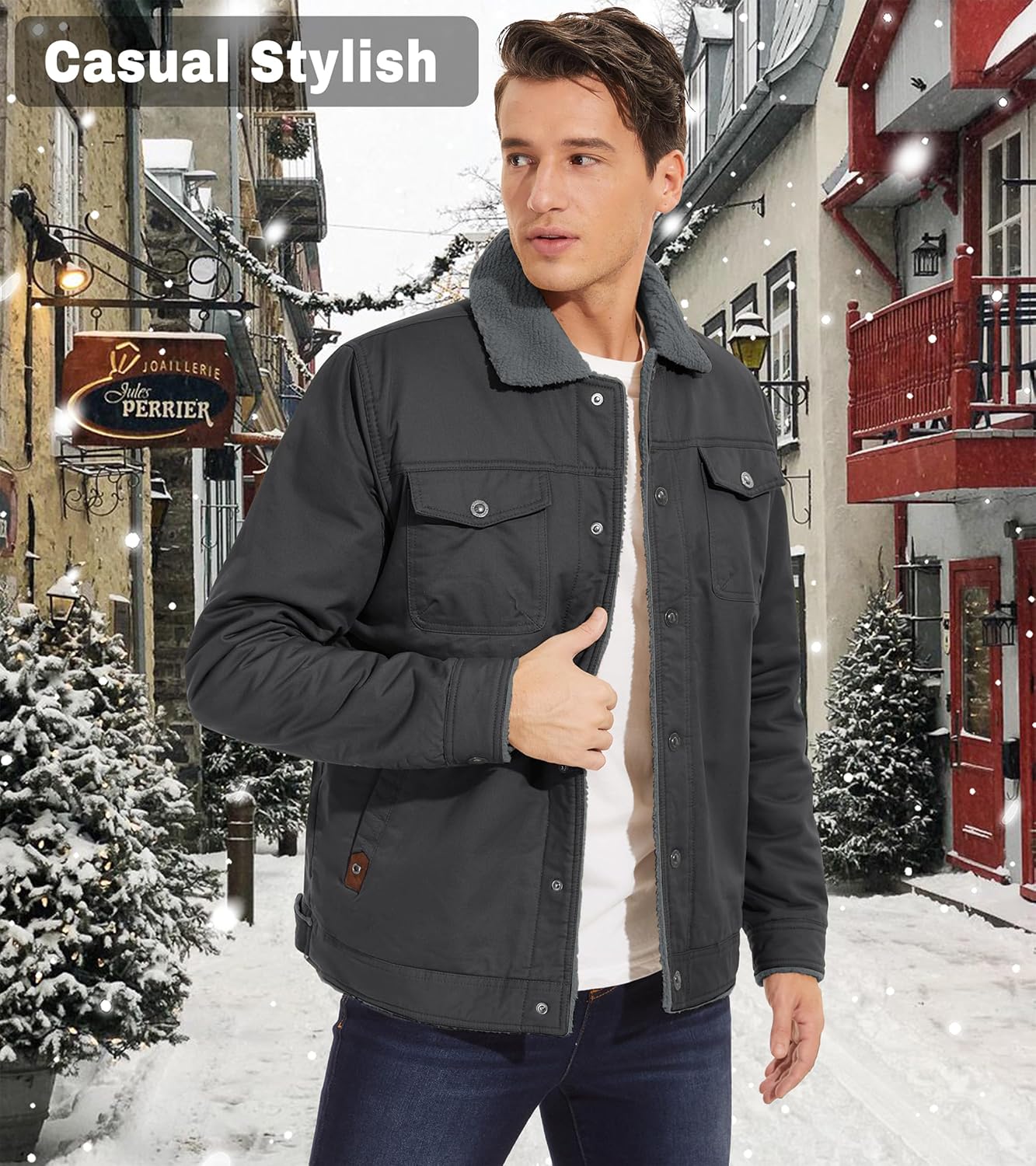 Detalle 2 de EKLENTSON EK-464 Men's Fleece-Lined Cotton Cargo Jacket, Five Pockets