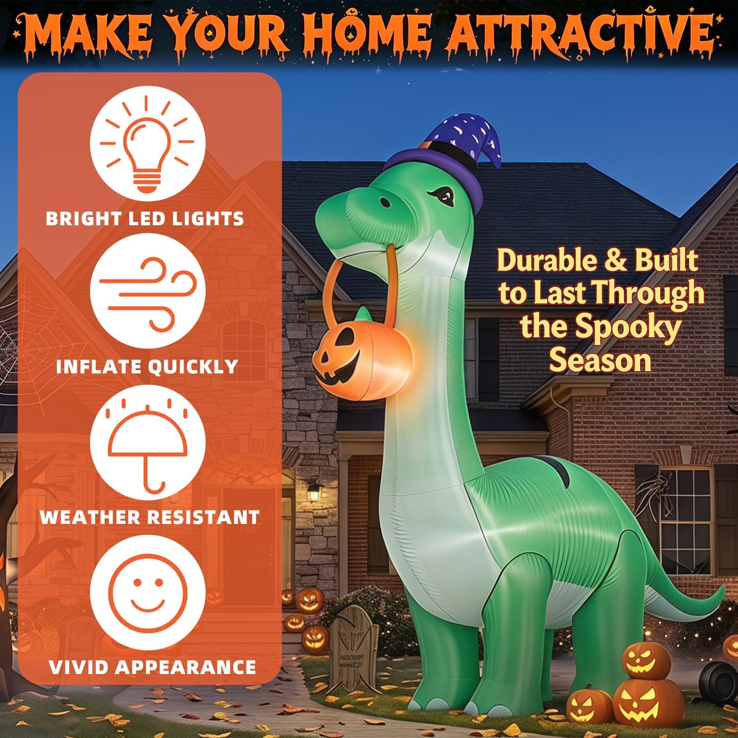 Detalle 2 de inin IN-004 12-Foot Inflatable T-Rex Halloween Decoration with LED Lights