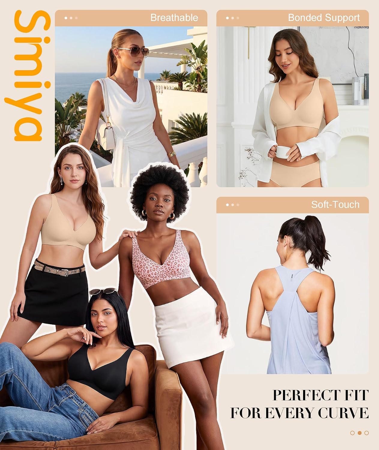Detalle 2 de SIMIYA Jelly Wireless Seamless Bra, Convertible U-Back/Crossback