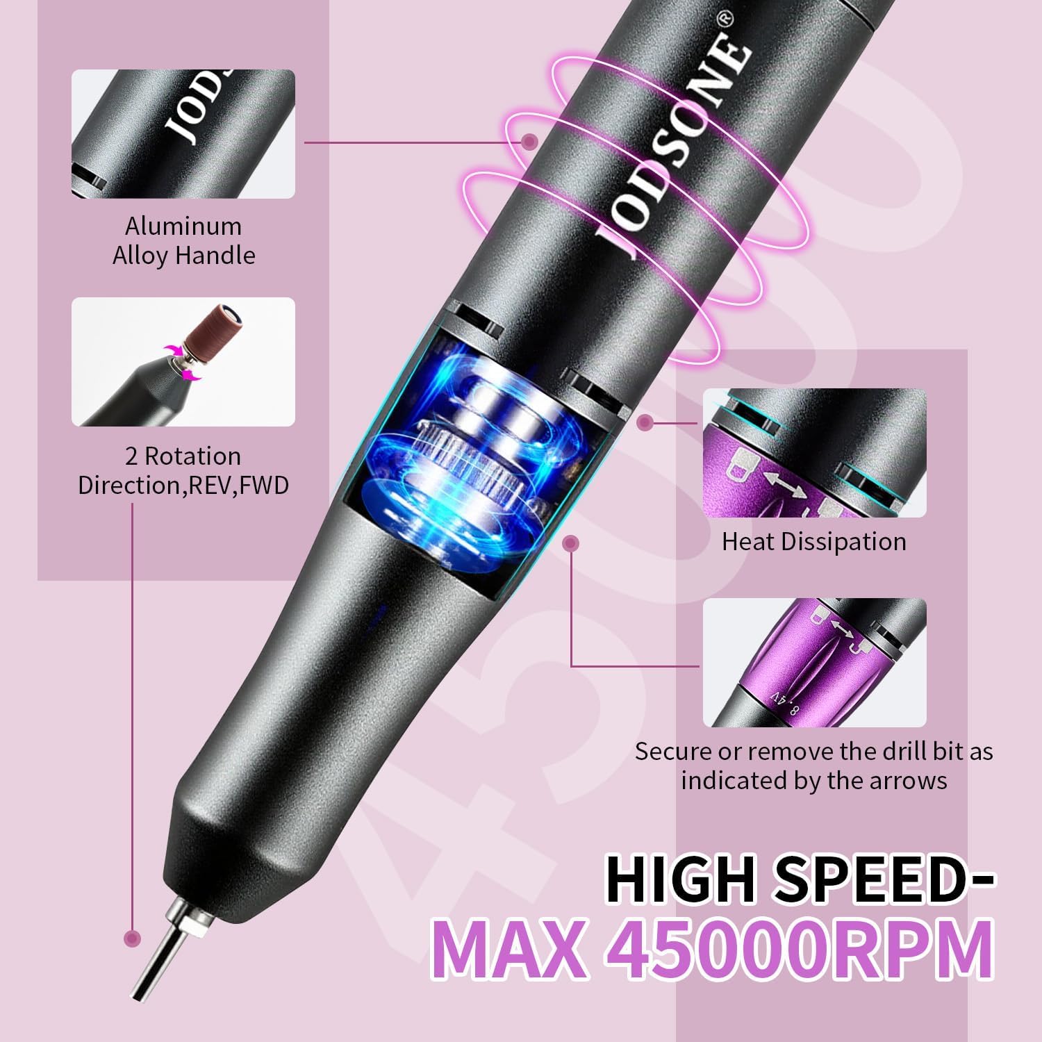 Thumbnail 3 de JODSONE Fresa per Unghie Professionale: 45000 RPM, 6 in 1, ricaricabile, silenziosa e portatile