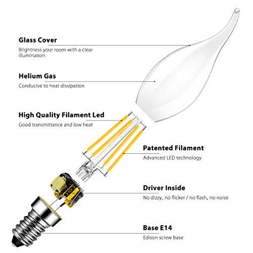 Thumbnail 2 de LVWIT Lampadine LED E14 Warm 2700K – 4W (40W equivalenti), 470 LM, Filamento Vintage, Pacco 6 unità