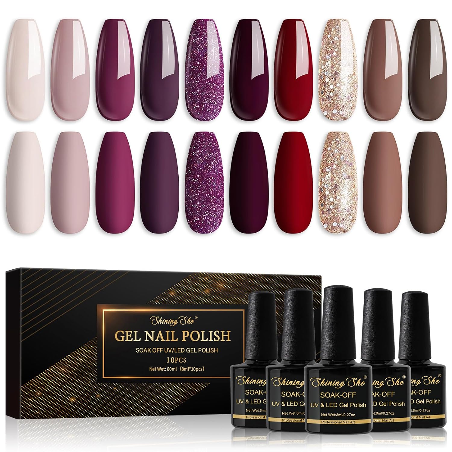 Thumbnail 6 de Shining She UV-Nagellack-Set mit 10 Farben (Glitter) – 8 ml pro Flasche, Soak-Off-Gel für LED/UV