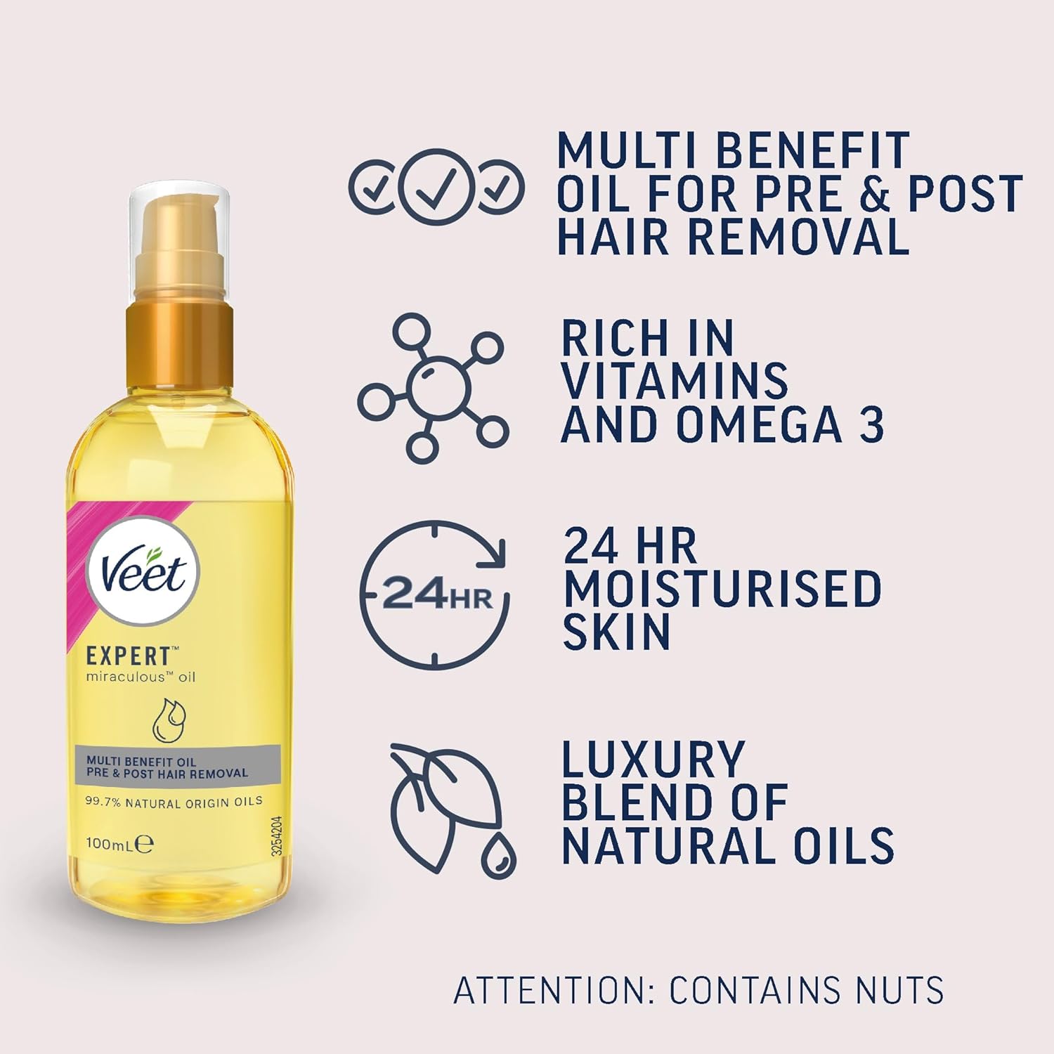 Detalle 2 de Veet Miraculous Oil 100 ml for pre and post hair removal