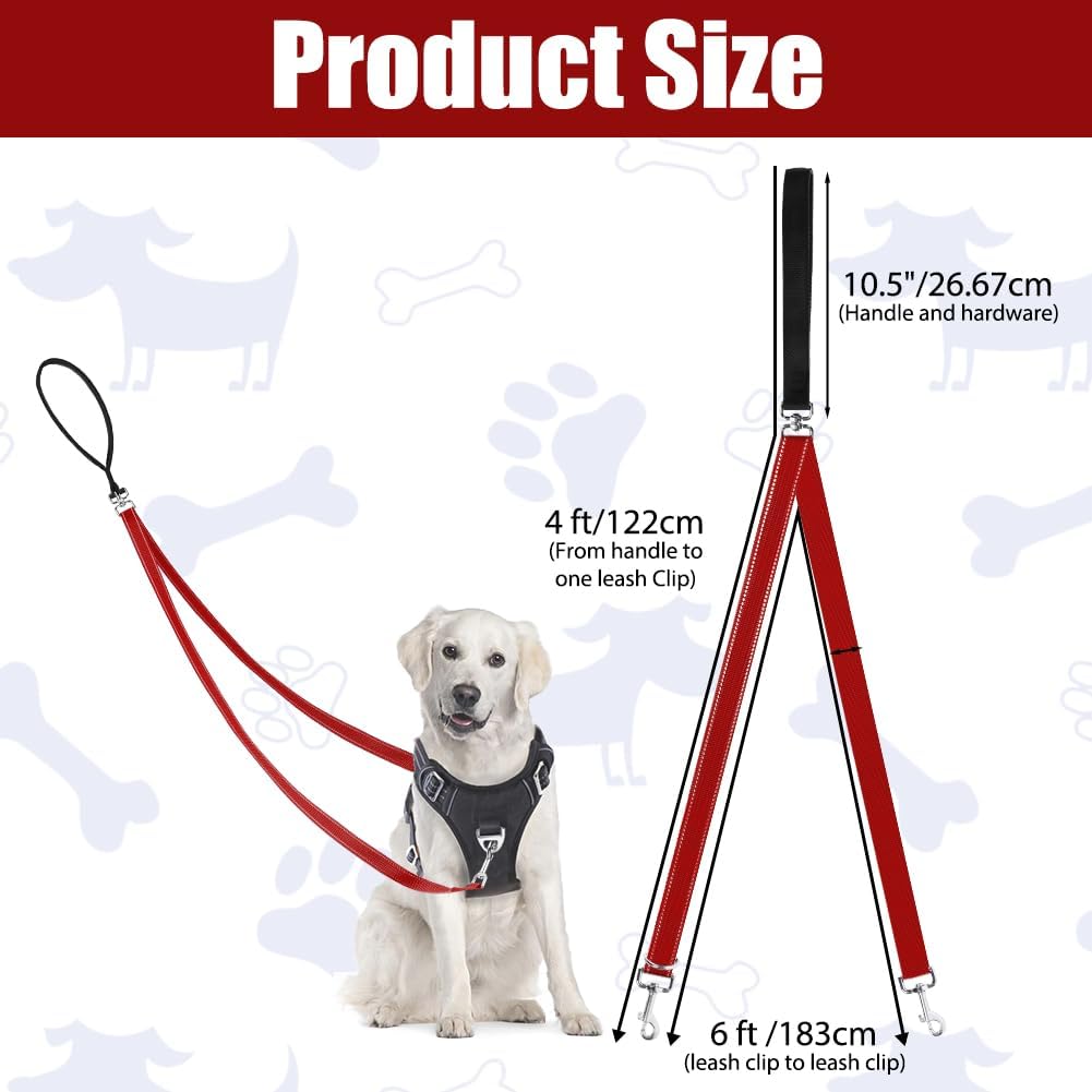Detalle 2 de Adiwo Laisse de Dressage Réfléchissante pour Chien — Laisse double point, nylon résistant et réglable (Rouge)