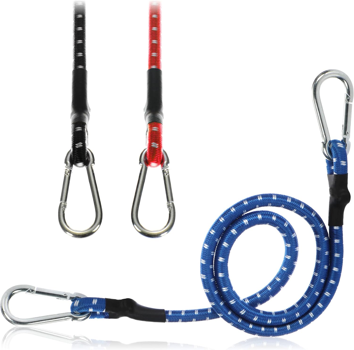 COM-FOUR 3 sangles élastiques avec mousquetons (lot de 3, 80 cm) pour vélos, voitures et bagages