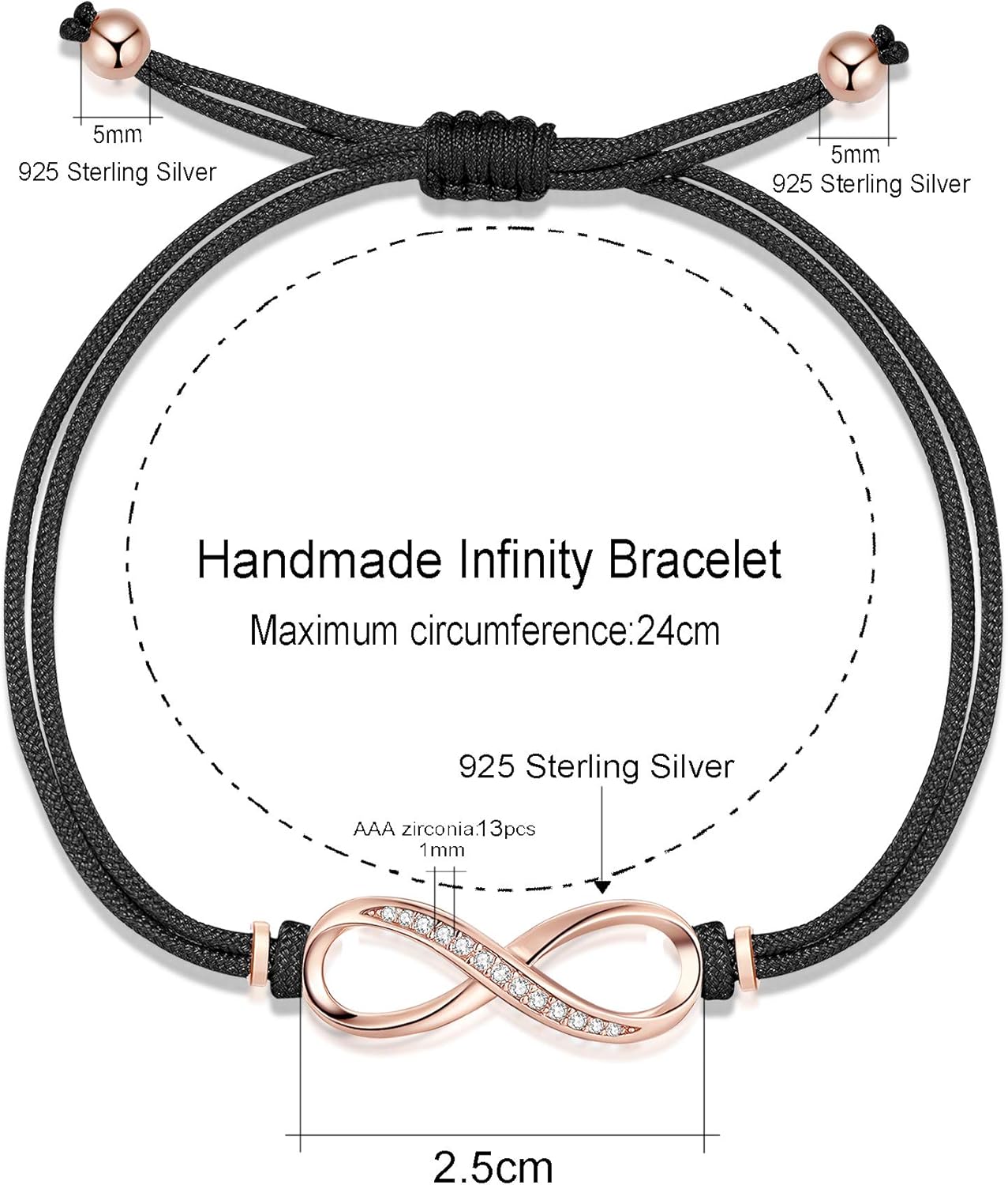 Thumbnail 4 de Jrêveinfini Infini Bracelet Femme en argent sterling 925, bracelet corde personnalisable avec boîte cadeau