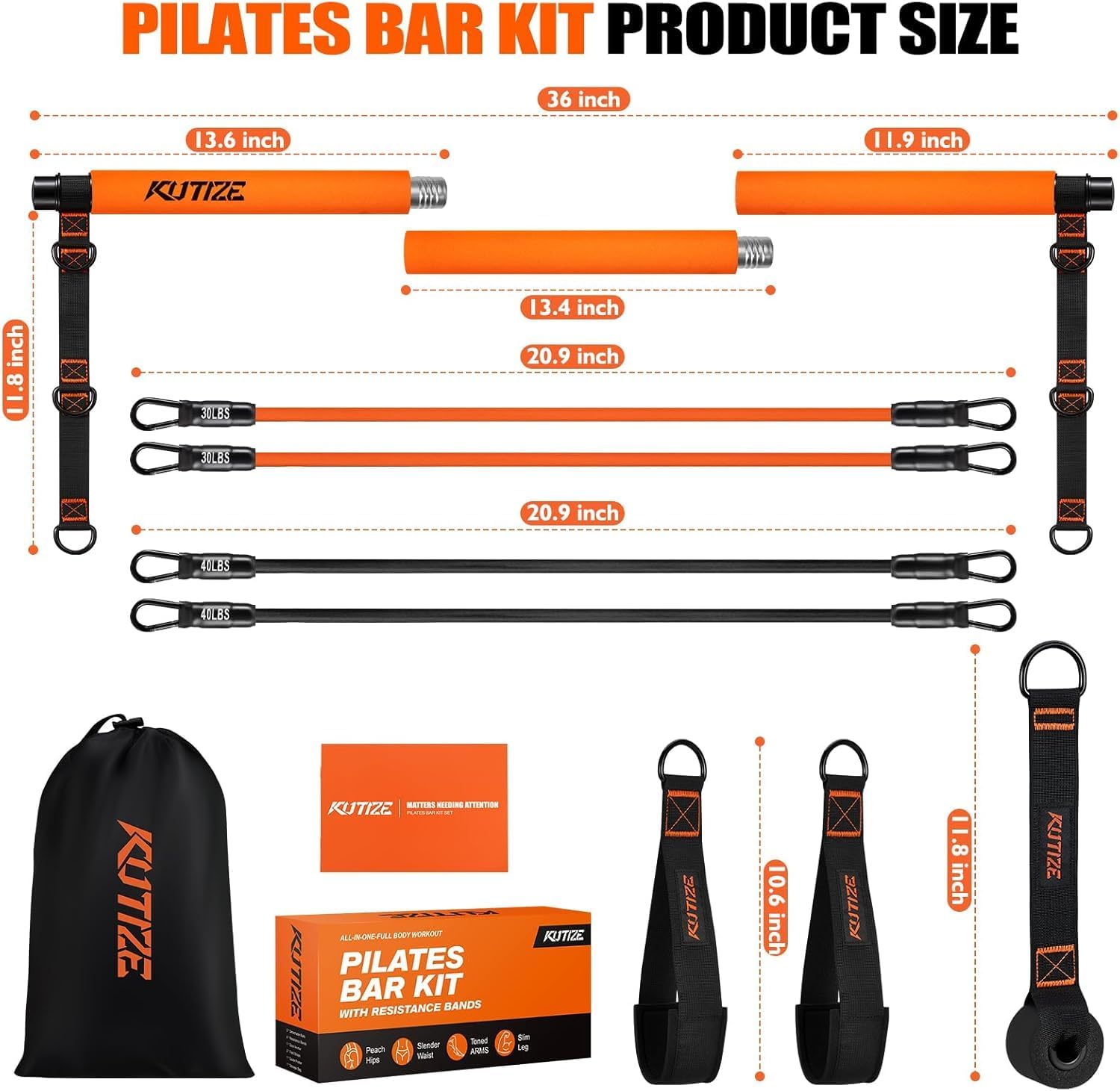 Detalle de KUTIZE at home workout equipment Pilates Bar Kit with Resistance Bands