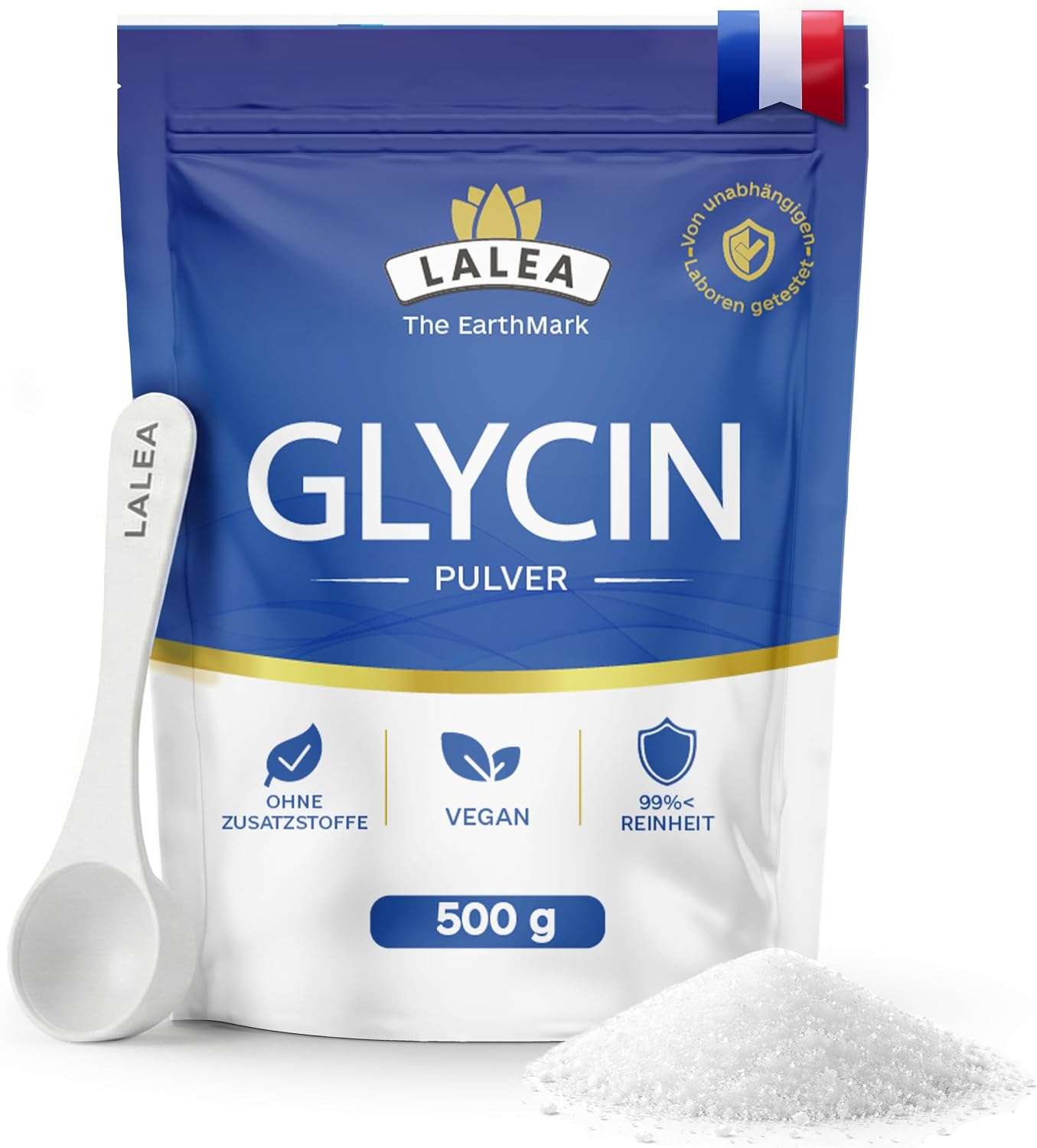 Detalle de LALEA Glycin Pulver 500g – 100% reines L-Glycin, vegan, hochlöslich – Schlaf, Gelenke & Haut unterstützen