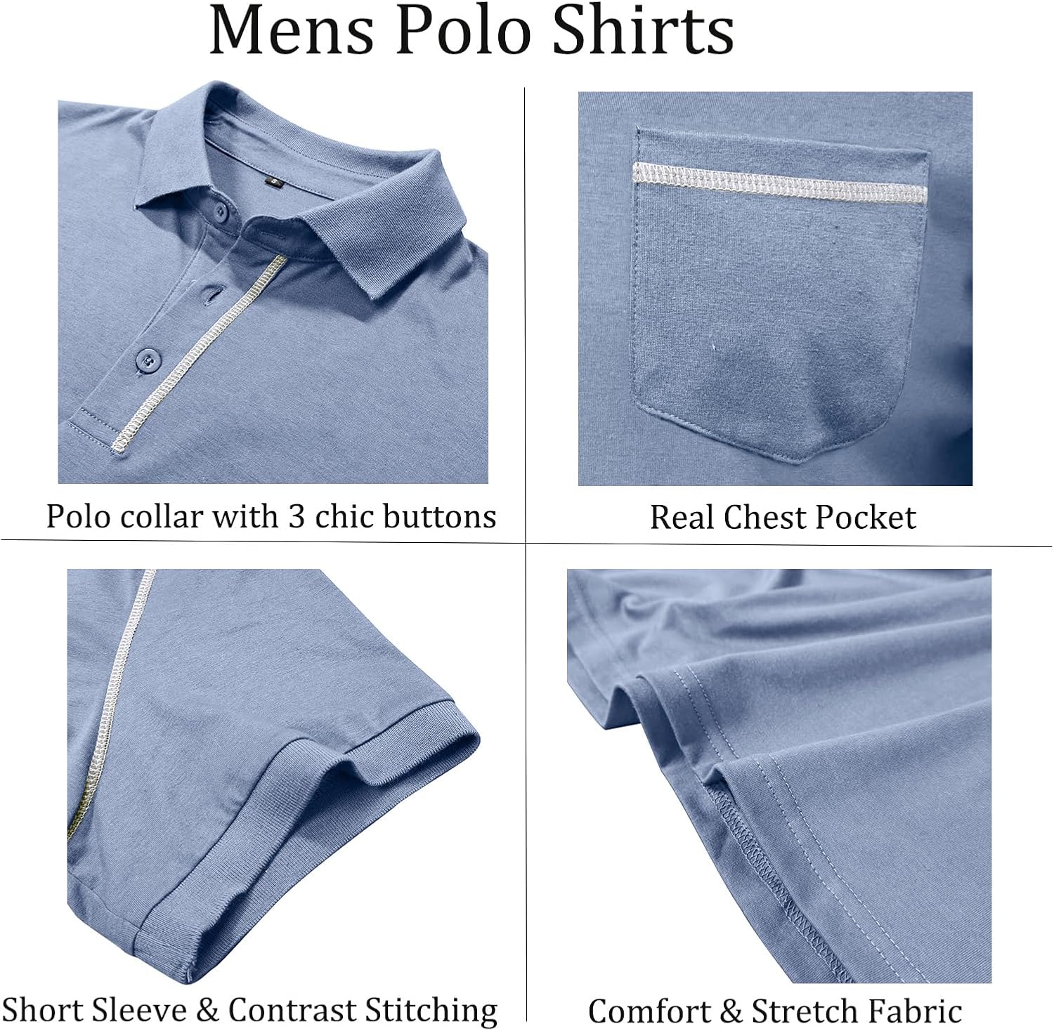 Detalle de Volemo Men’s Short Sleeve Polo Shirt – Casual Golf Top in Soft Cotton Blend with Pocket