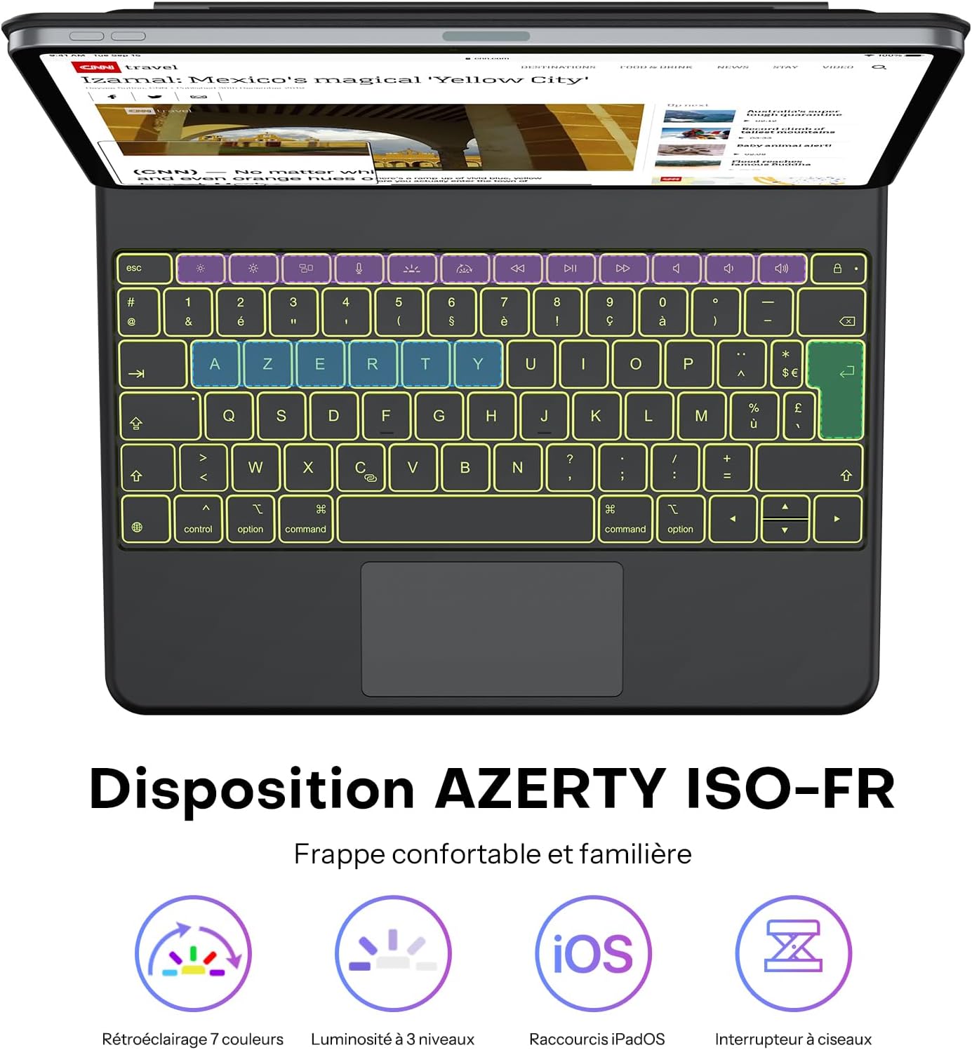 Thumbnail 4 de OMOTON étui clavier pour iPad Air 13" (M4/M3/M2) et iPad Pro 12,9" : clavier rétroéclairé AZERTY ISO-FR