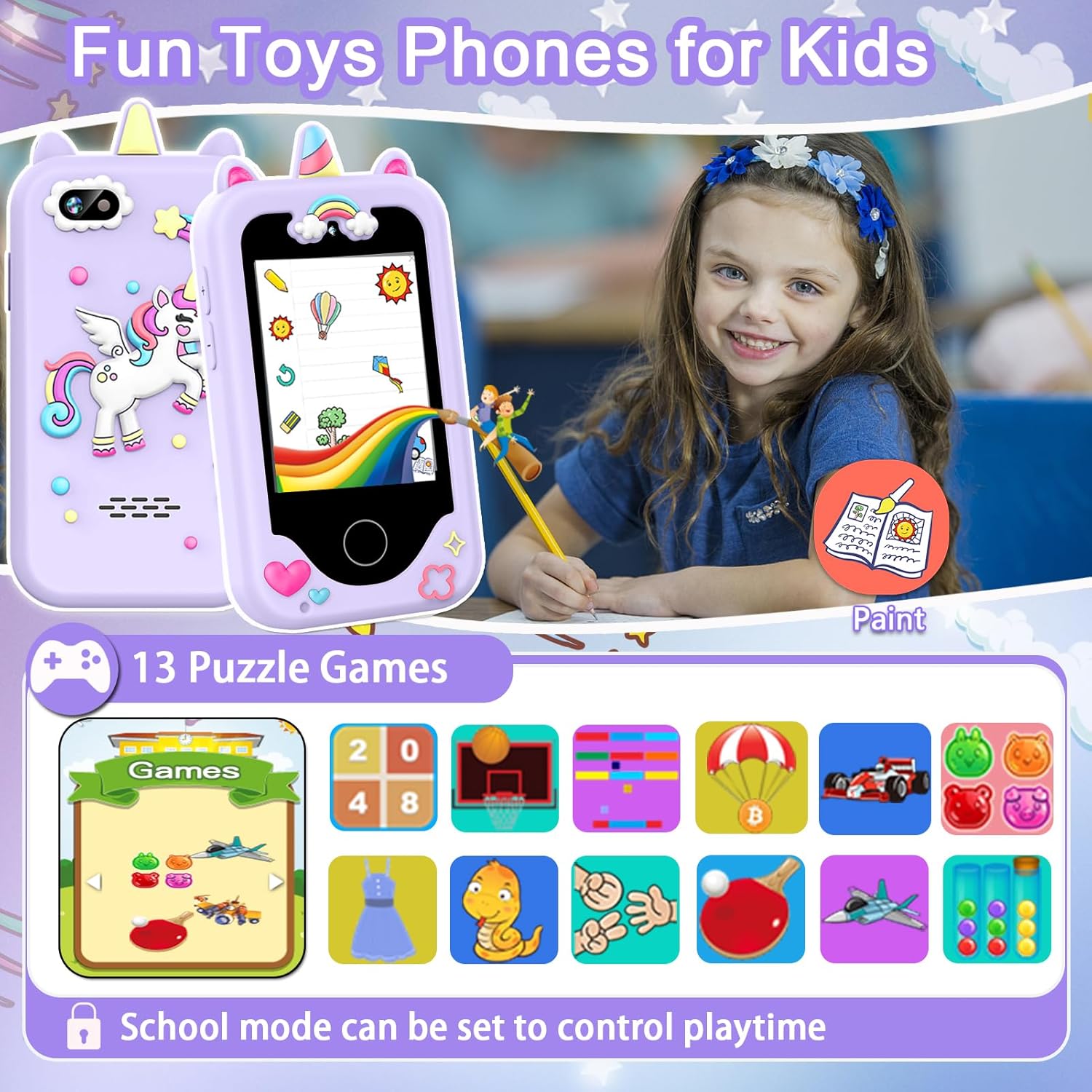 Thumbnail 4 de Luoba Kids Smart Phone for Girls – 2.8" Learning Toy Phone with Dual Camera and 8GB Card