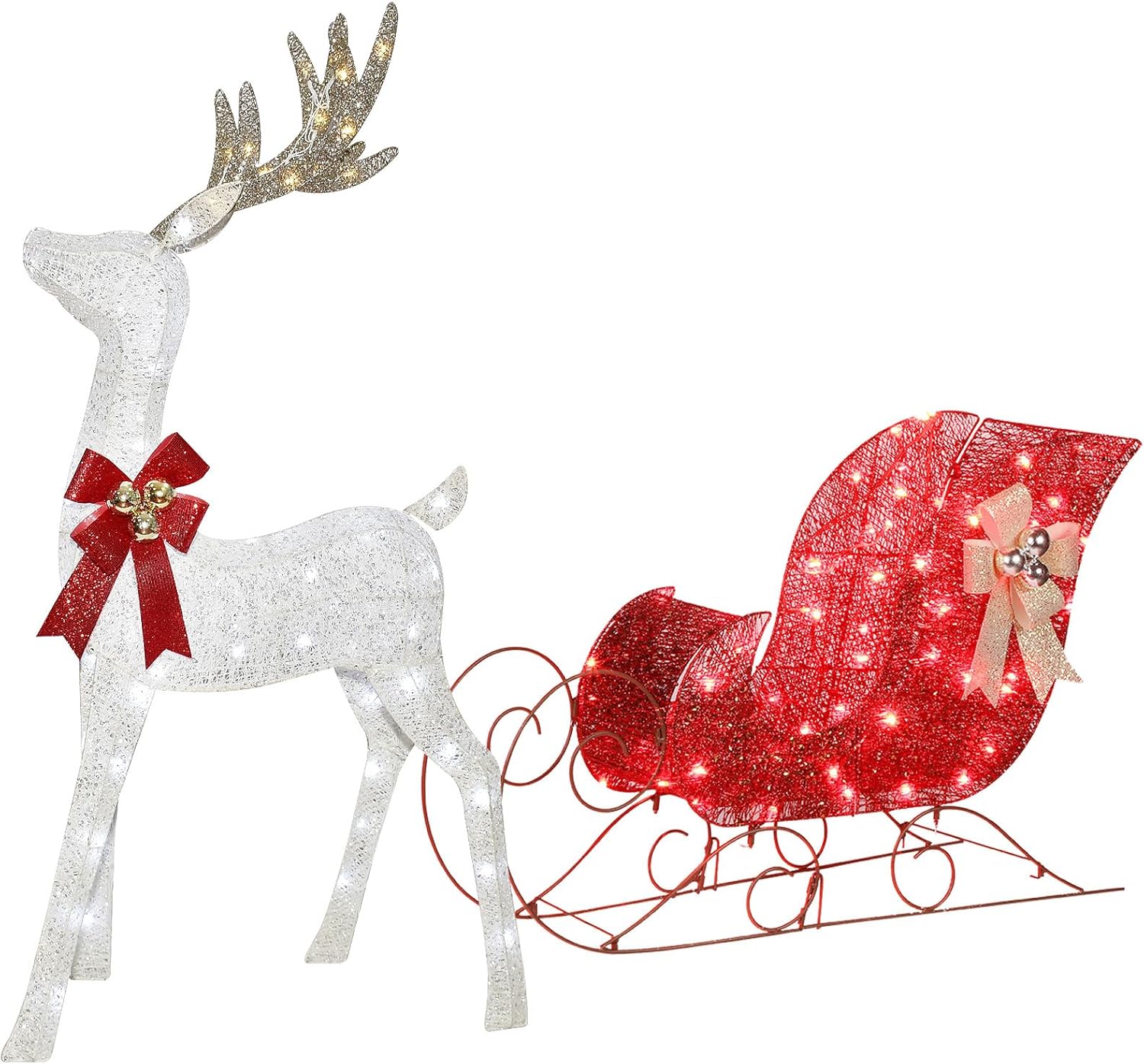 Lighted Reindeer & Sleigh Christmas Decor 2 Pcs 🎄