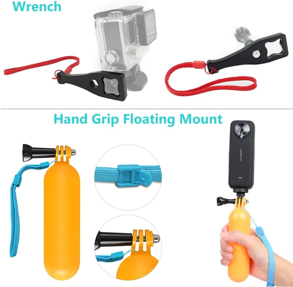 Detalle de YEHOLDING 10 in 1 Accessory Kit for Insta360 (X5/X4/X3/X2/Ace Pro) with Chest Strap, Head & Wrist Straps, Backpack Clip and Floating Handle