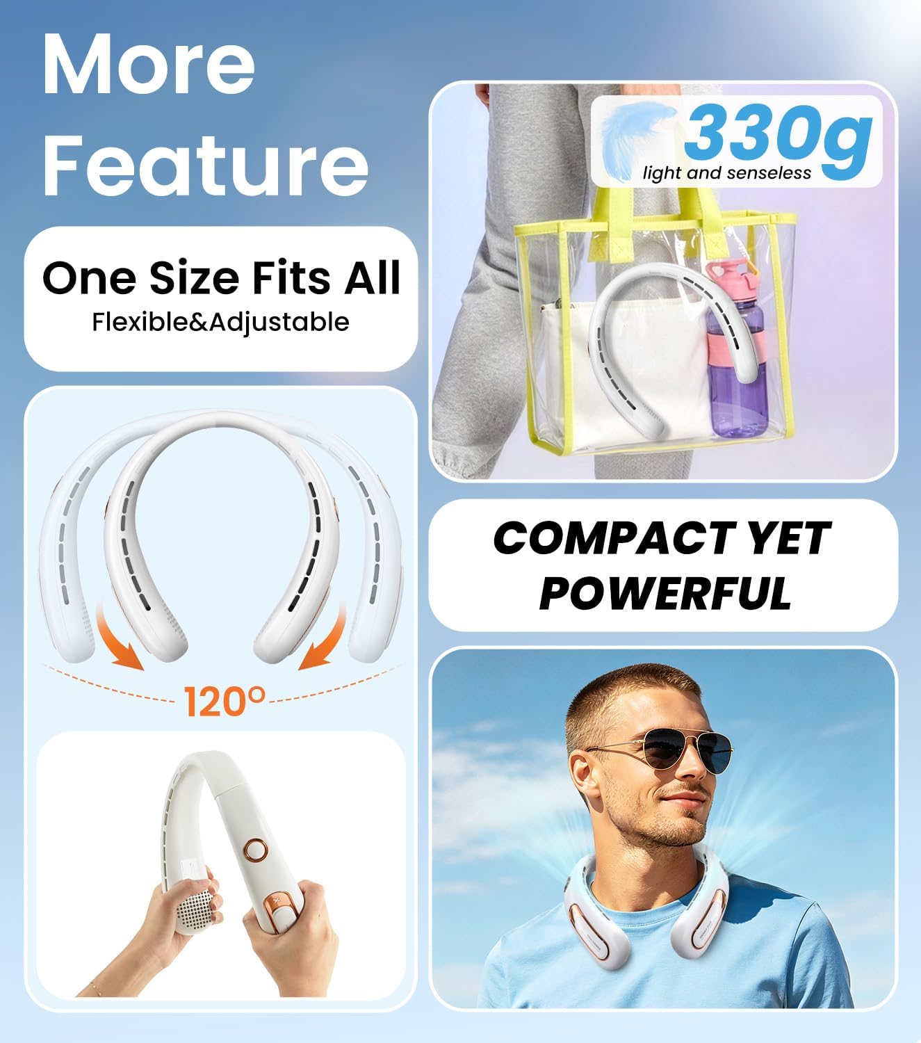 Detalle 2 de Neck Fan with Bladeless Design, 4000mAh USB Rechargeable Personal Cooler