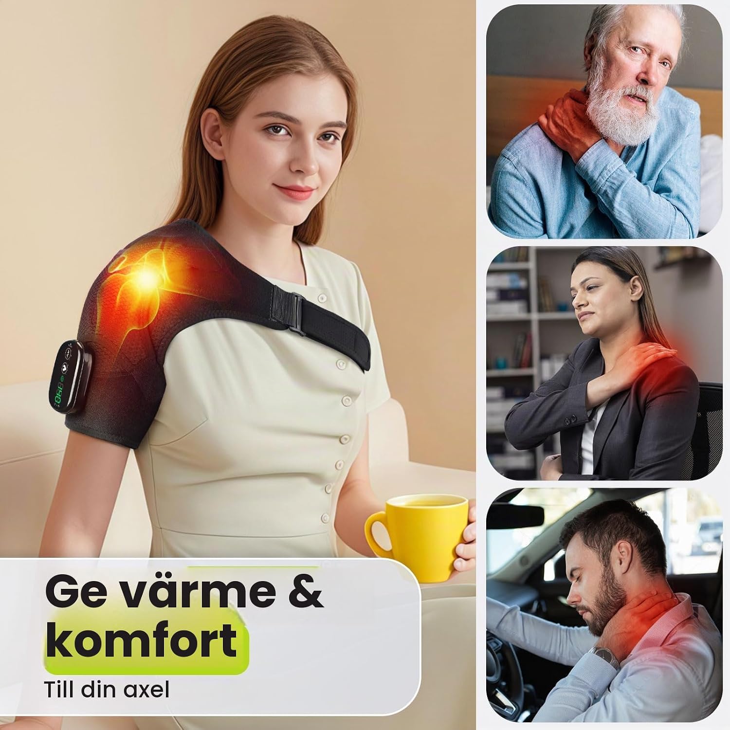 Detalle 1 de FlareMore trådlös axelmassagedyna med värme, vibration och touchkontroll